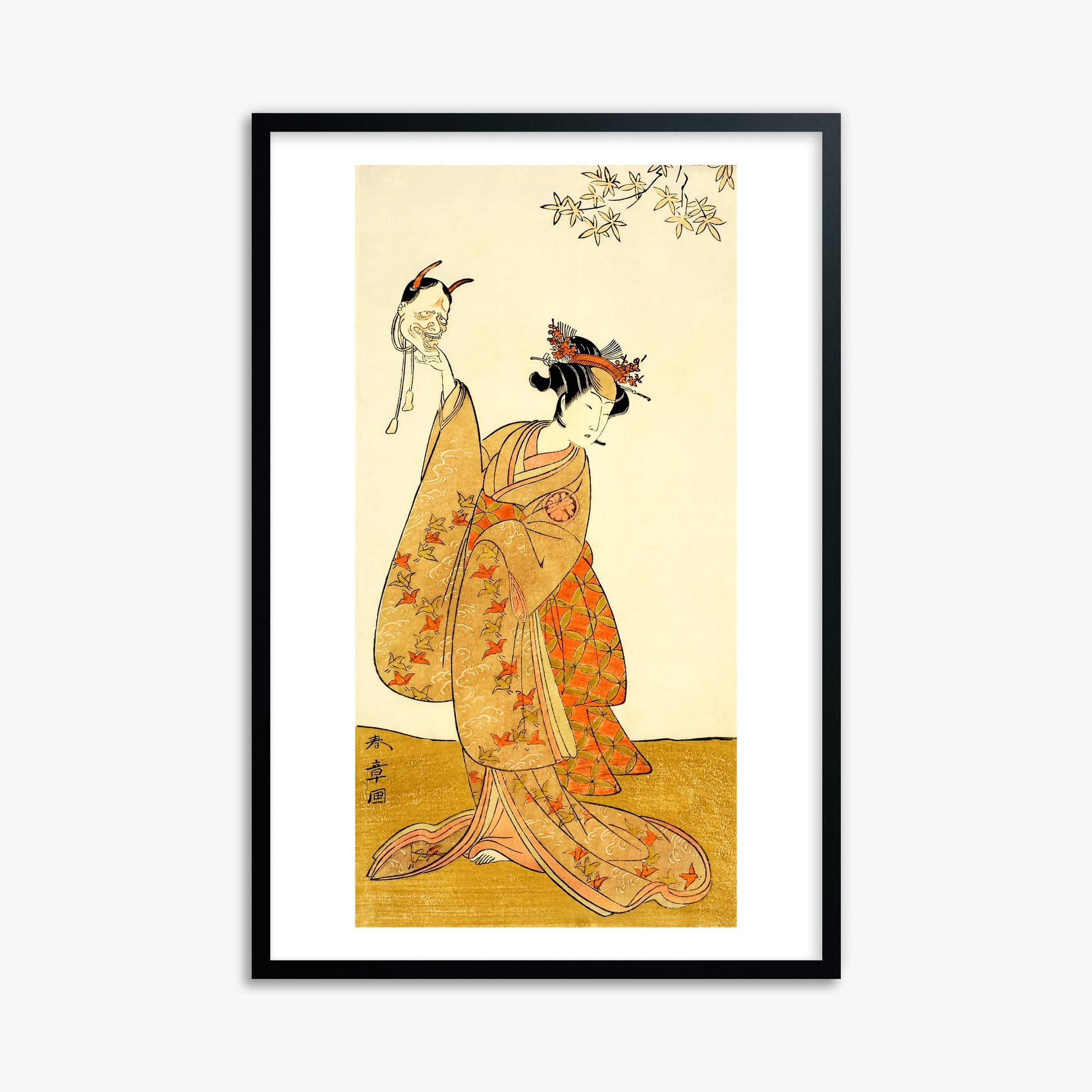 Katsukawa Shunsho: Segawa Yūjirō I as Matsukaze, Sister of Togashi no Saemon 61x91 cm Art Reproduction With Black Frame