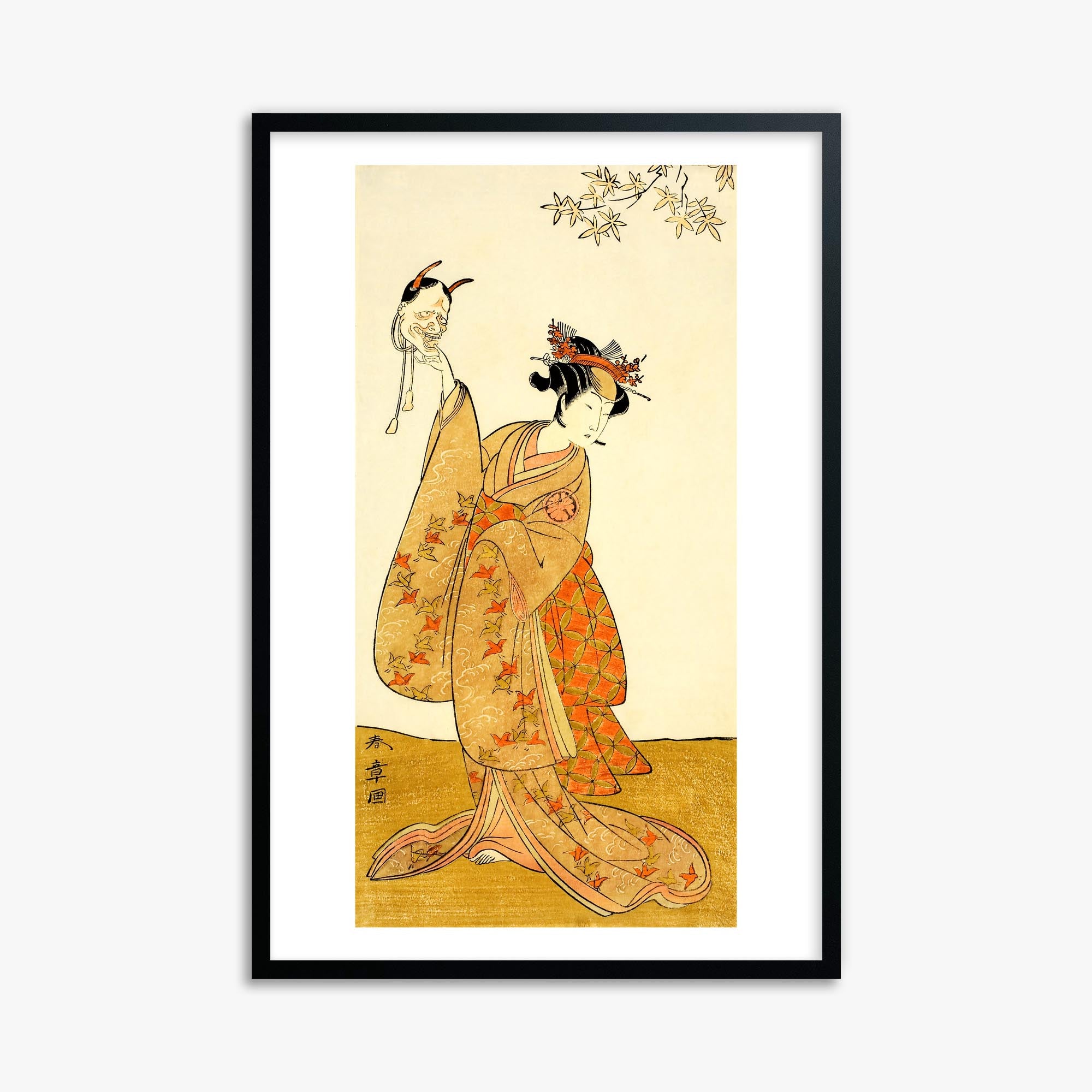 Katsukawa Shunsho: Segawa Yūjirō I as Matsukaze, Sister of Togashi no Saemon 61x91 cm Art Reproduction With Black Frame