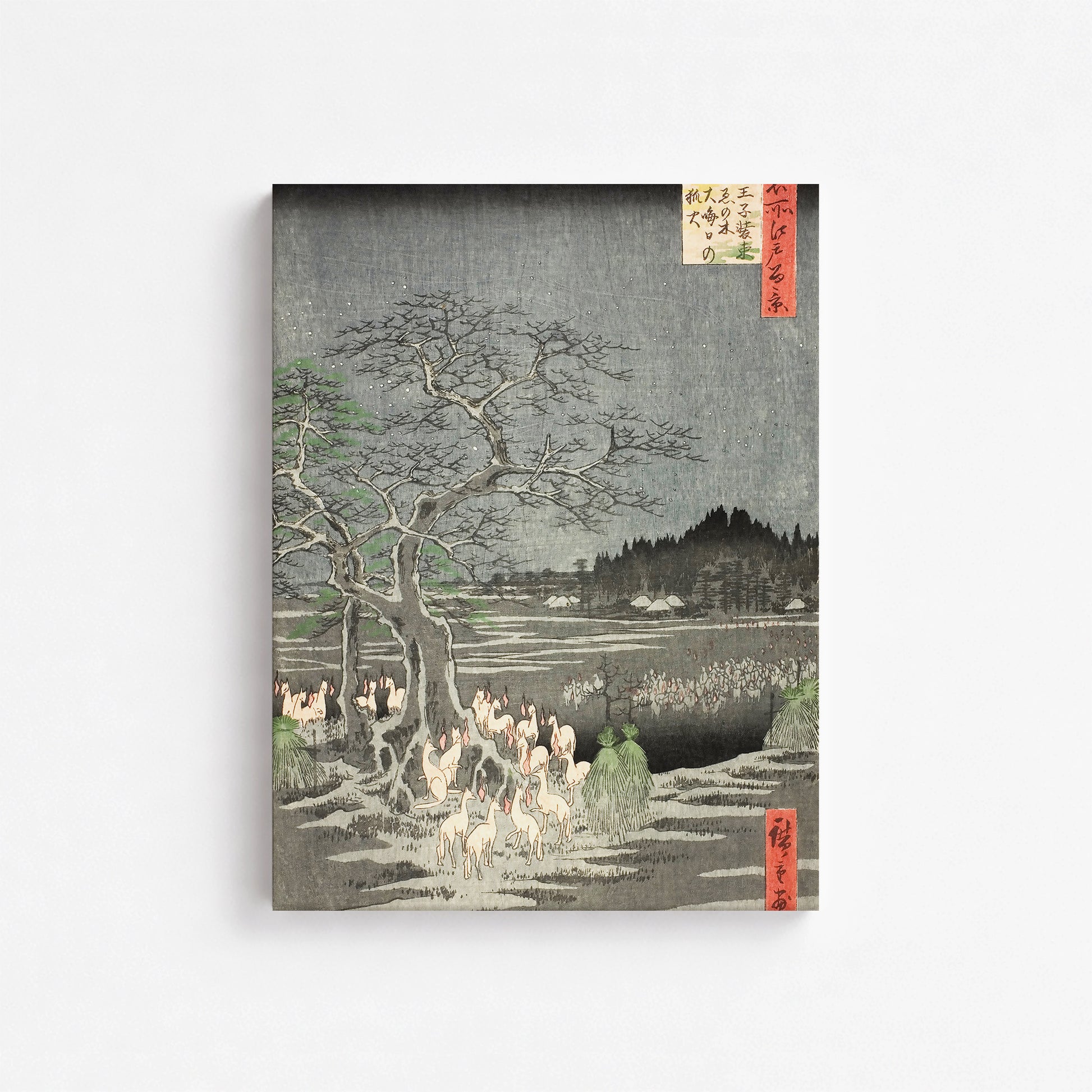 Utagawa Hiroshige: Fox Fires on New Year’s Eve at the Changing Tree in Oji, 30x40cm Satin Canvas Art Reproduction