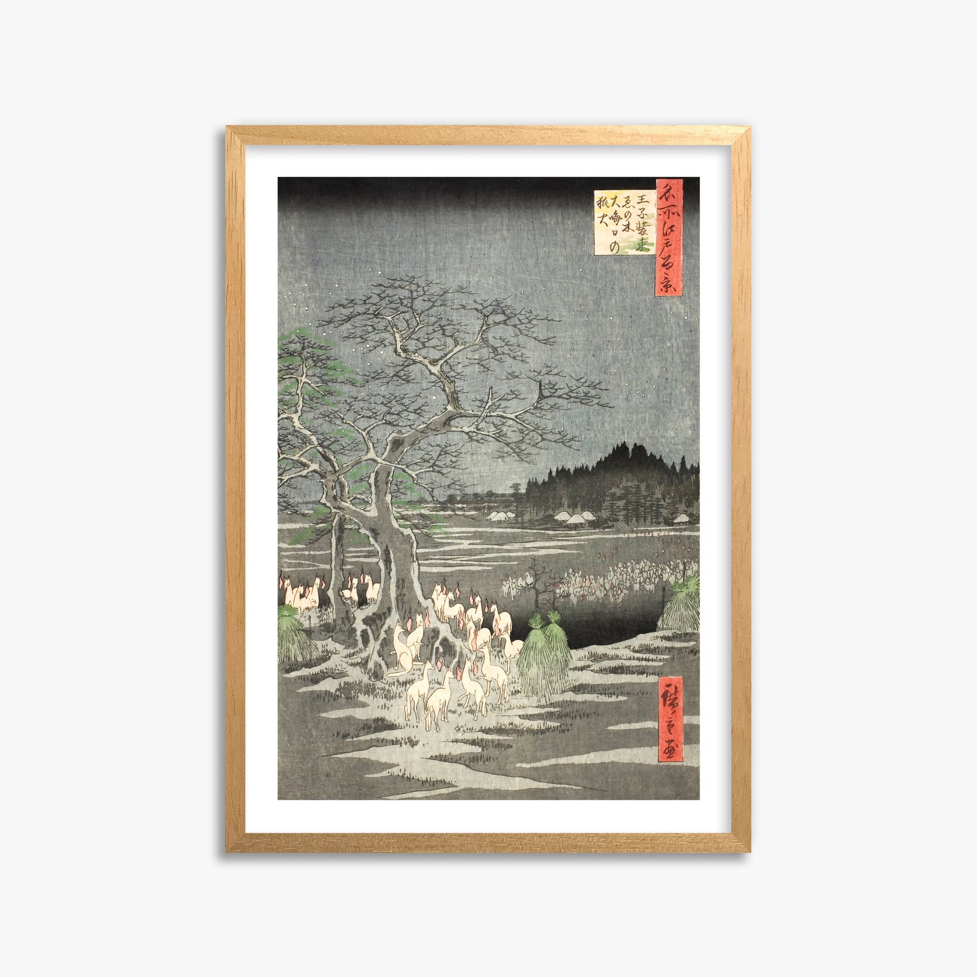 Utagawa Hiroshige: Fox Fires on New Year’s Eve at the Changing Tree in Oji 50x70 cm Art Reproduction With White Margin