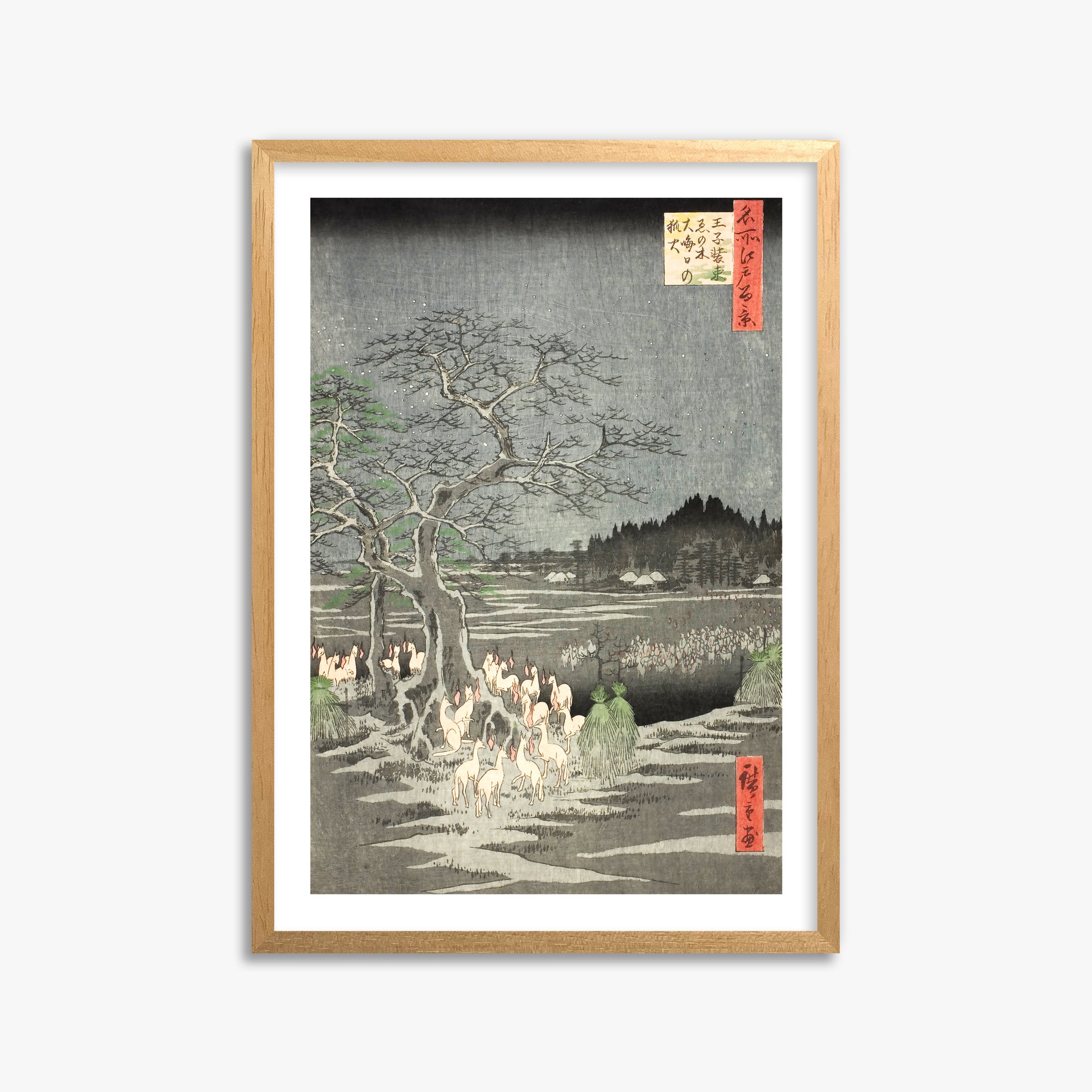 Utagawa Hiroshige: Fox Fires on New Year’s Eve at the Changing Tree in Oji 50x70 cm Art Reproduction With White Margin