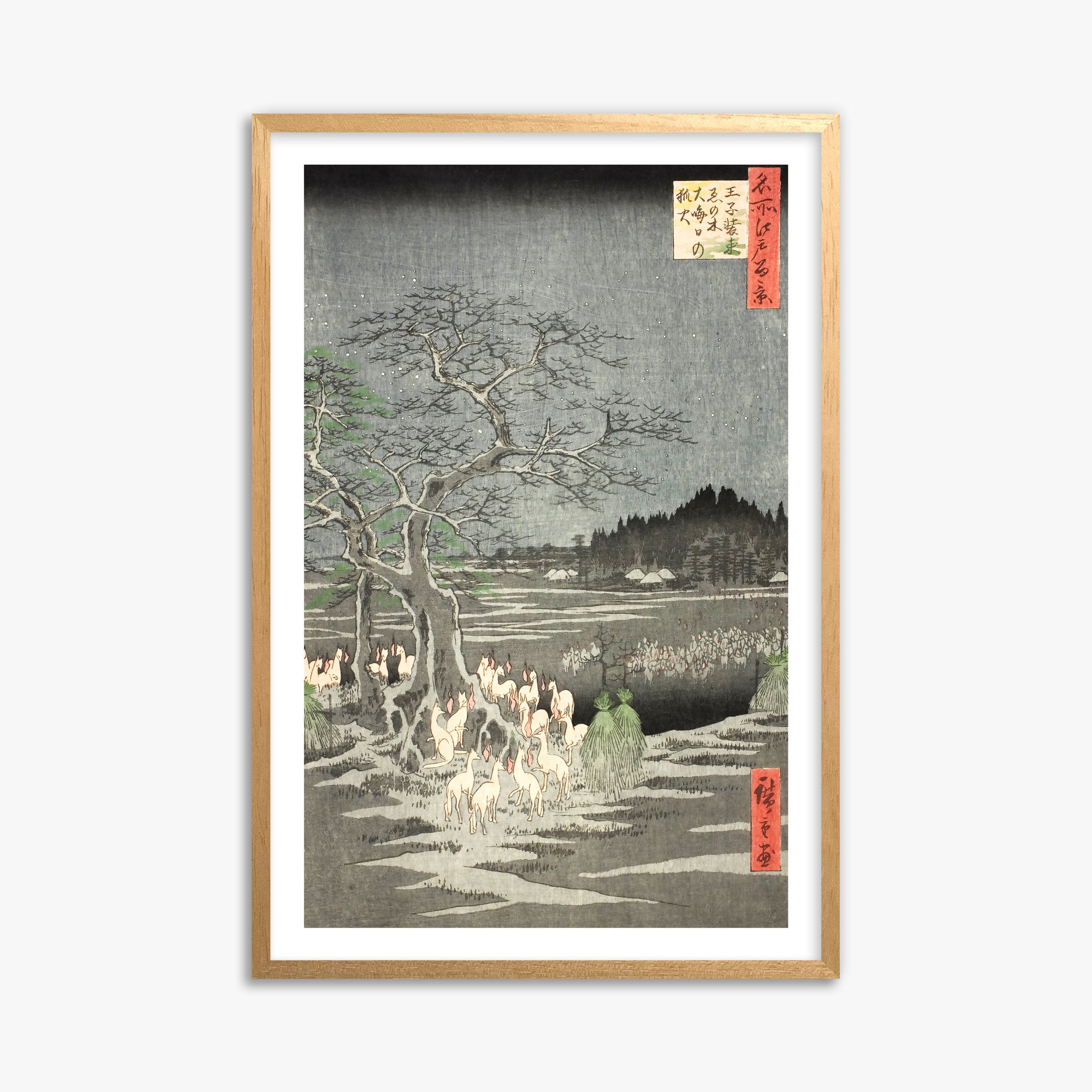 Utagawa Hiroshige: Fox Fires on New Year’s Eve at the Changing Tree in Oji 61x91 cm Art Reproduction With White Margin