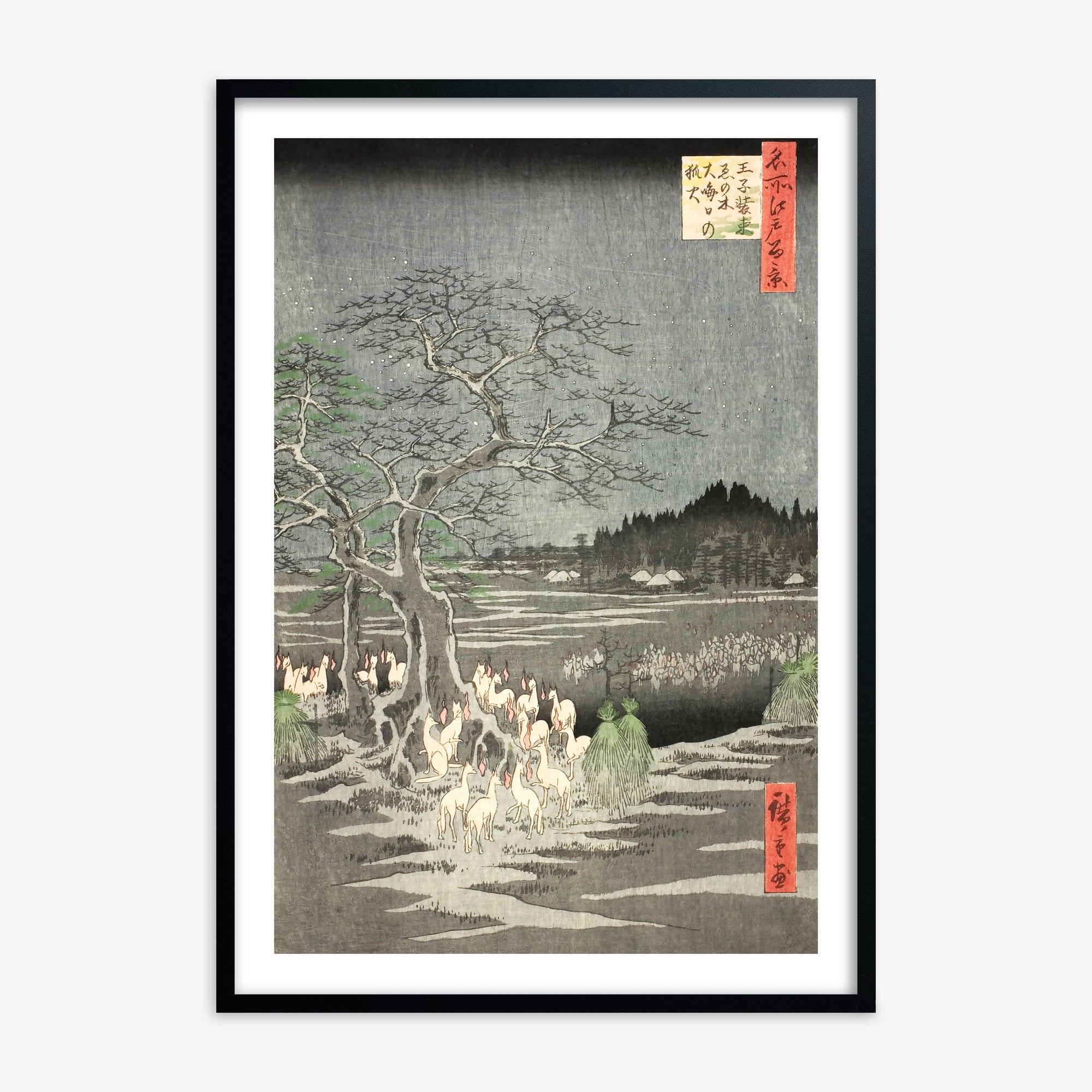 Utagawa Hiroshige: Fox Fires on New Year’s Eve at the Changing Tree in Oji 50x70 cm Art Reproduction With No Margin