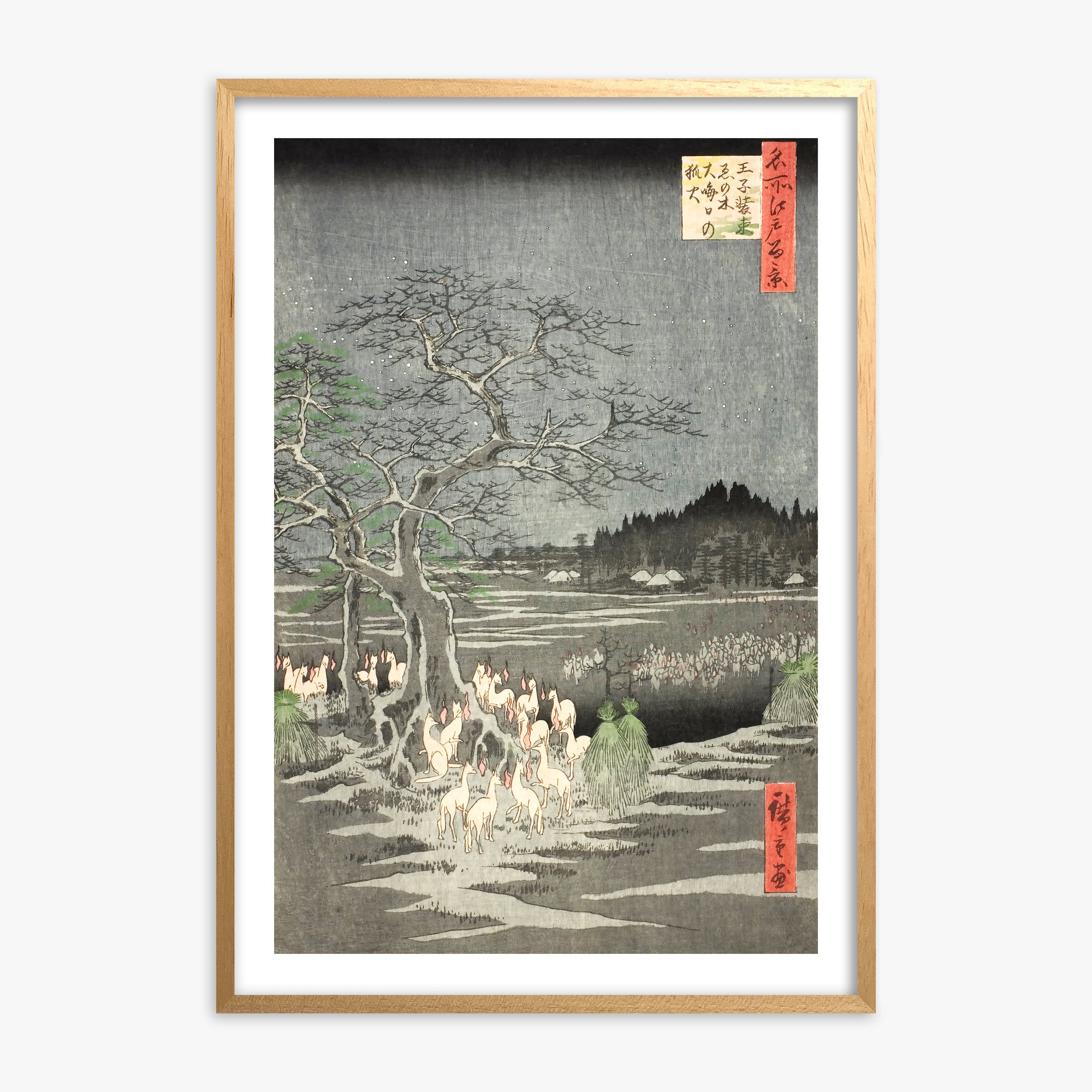 Utagawa Hiroshige: Fox Fires on New Year’s Eve at the Changing Tree in Oji 50x70 cm Art Reproduction With No Margin