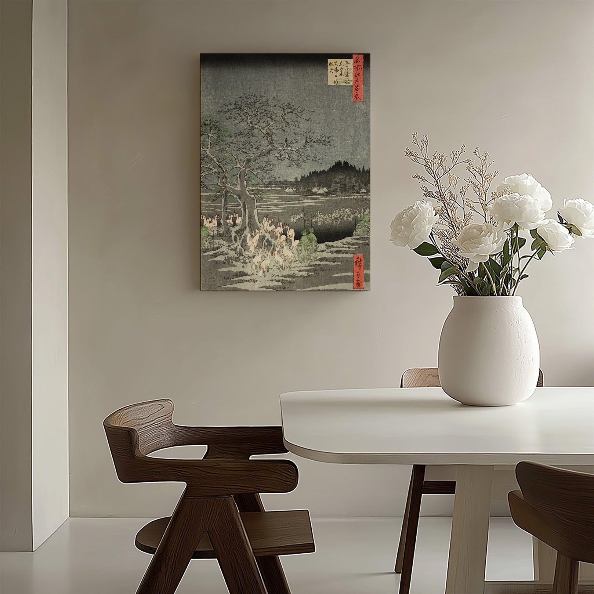 Design Concept No. 58 for Utagawa Hiroshige: Fox Fires on New Year’s Eve at the Changing Tree in Oji Japanese Satin Canvas Wall Art