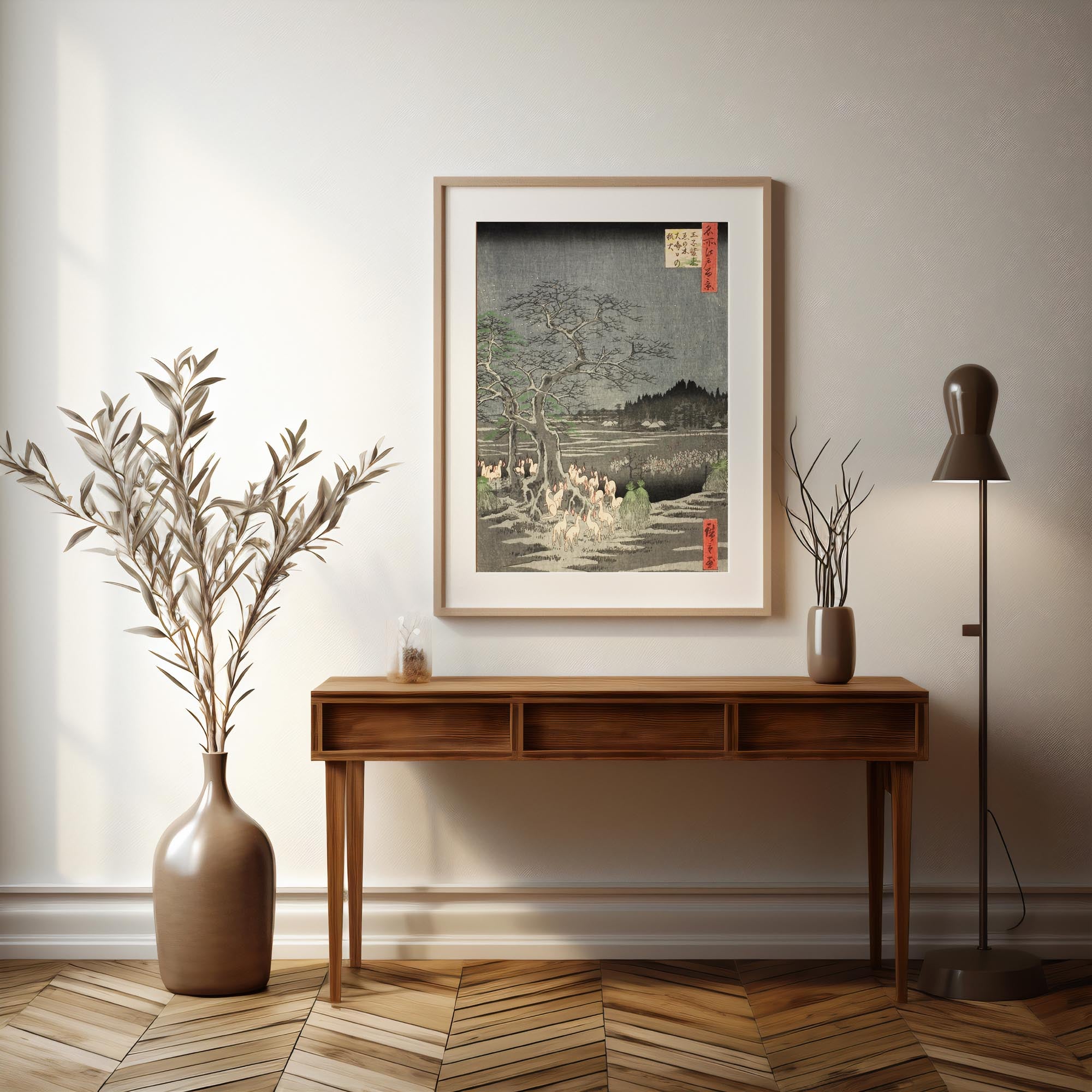 Design concept No. 37 for Utagawa Hiroshige: Fox Fires on New Year’s Eve at the Changing Tree in Oji Japanese Wall Art