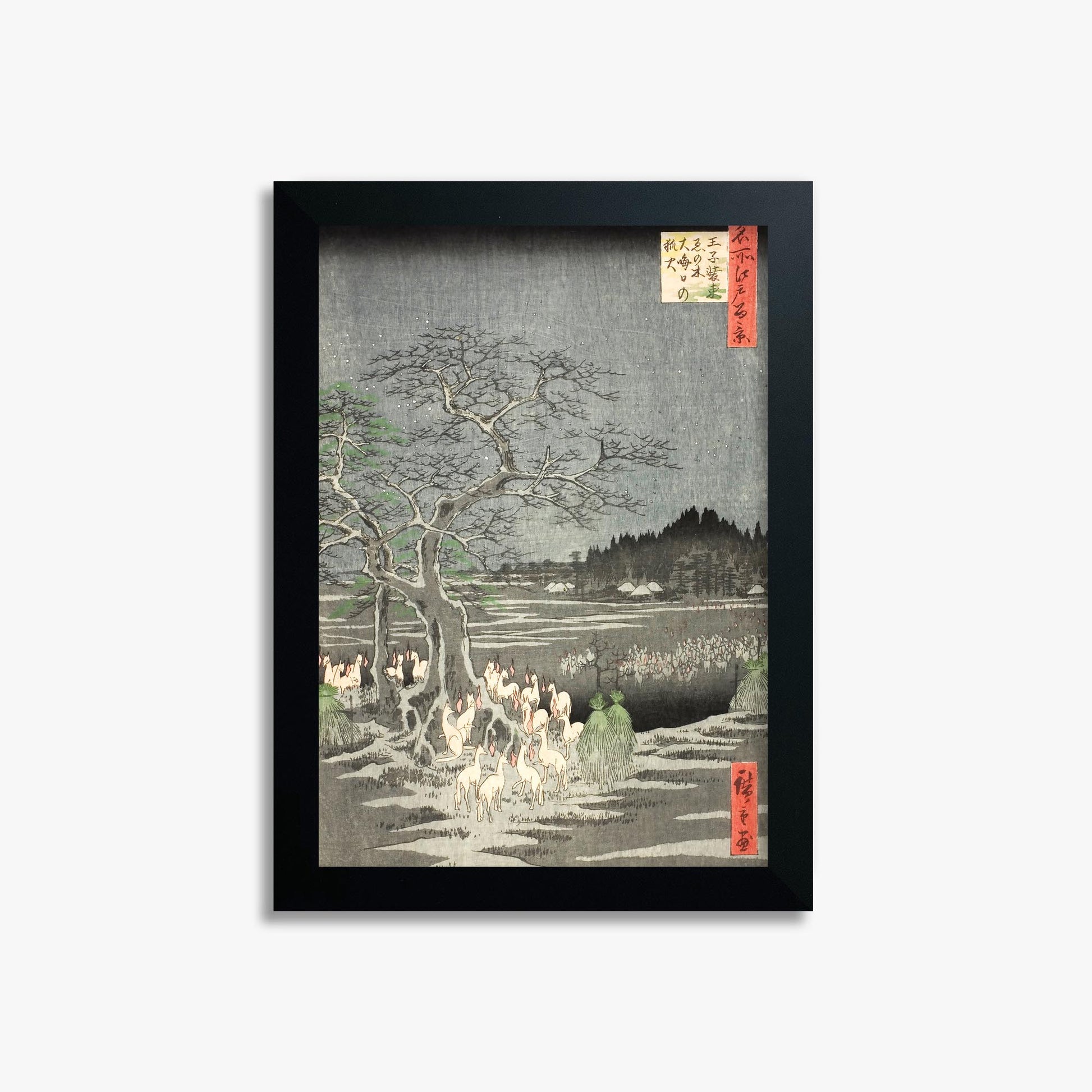 Utagawa Hiroshige: Fox Fires on New Year’s Eve at the Changing Tree in Oji 21x30 cm Art Reproduction With No Margin