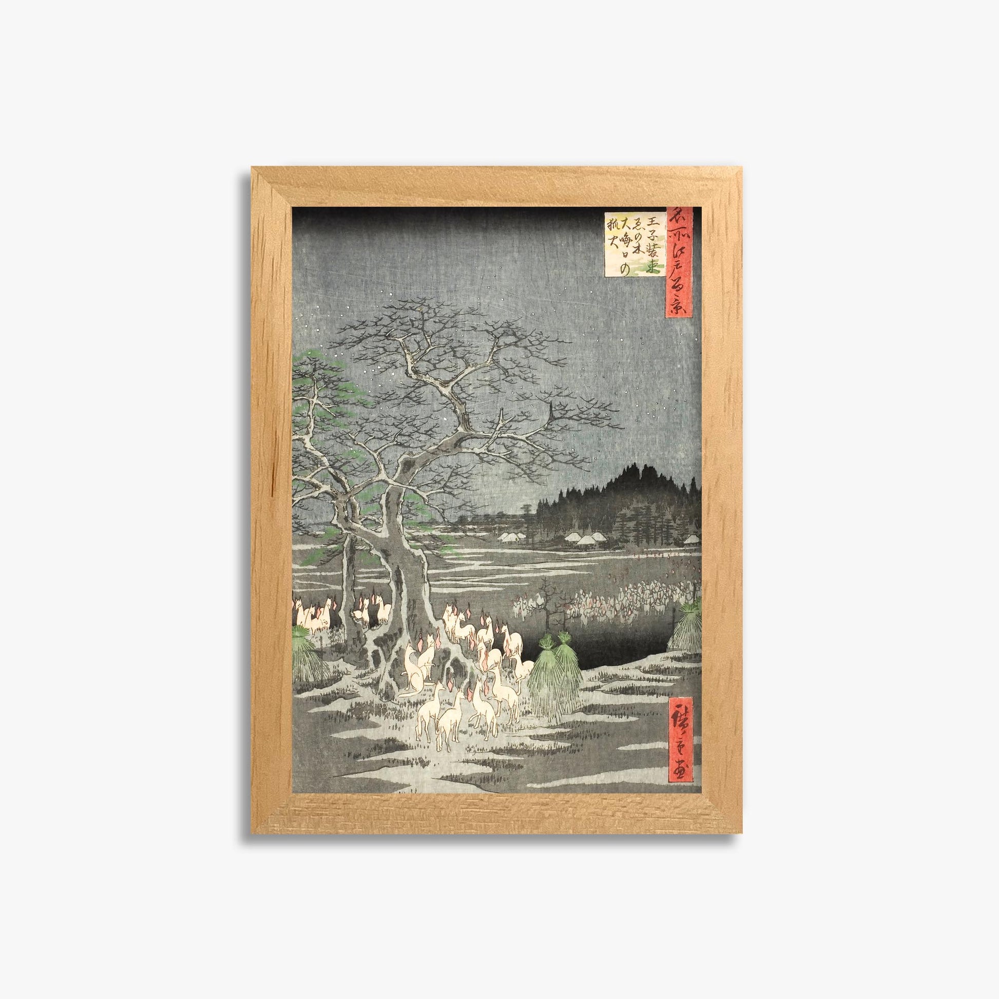 Utagawa Hiroshige: Fox Fires on New Year’s Eve at the Changing Tree in Oji 21x30 cm Art Reproduction With No Margin