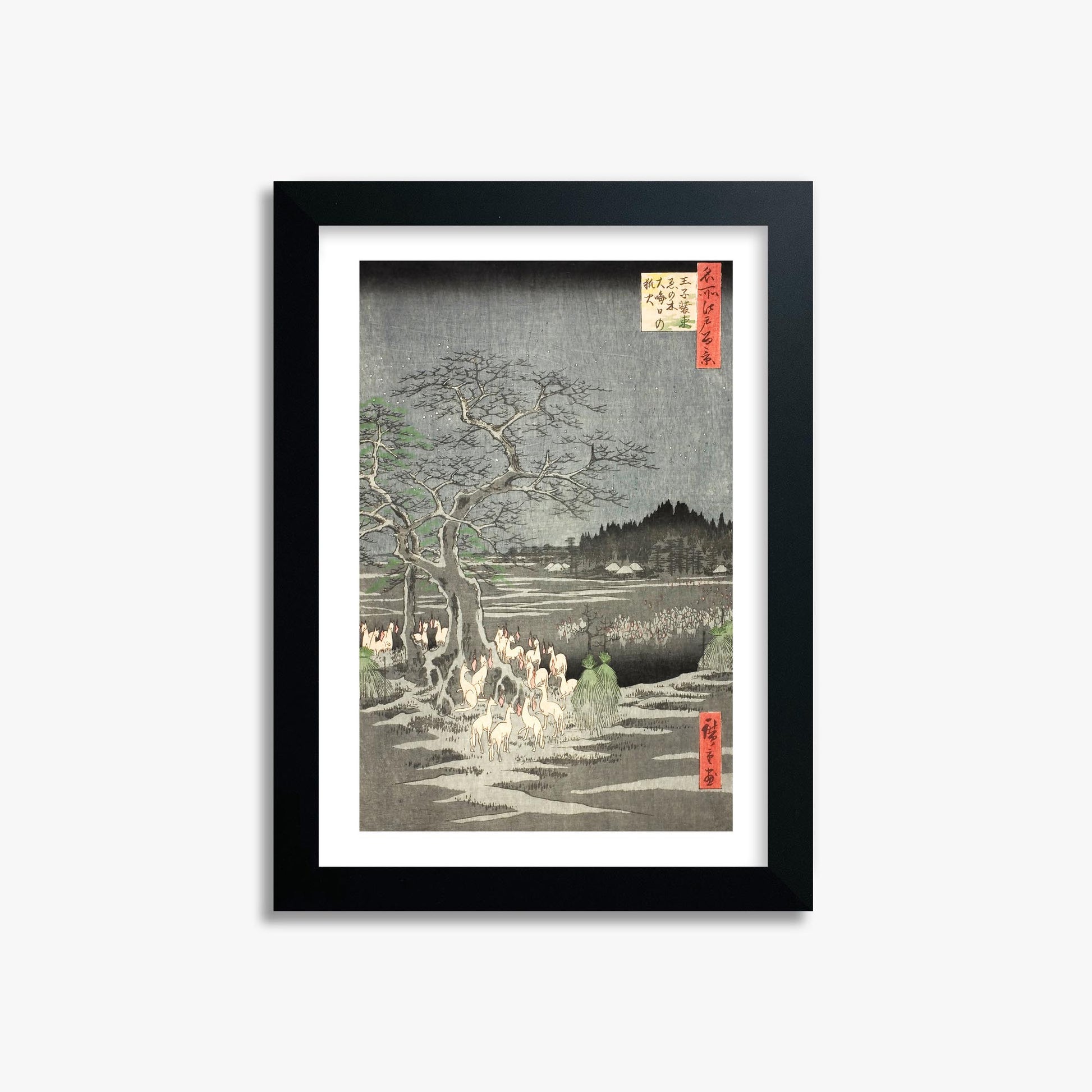 Utagawa Hiroshige: Fox Fires on New Year’s Eve at the Changing Tree in Oji 21x30 cm Art Reproduction With White Margin