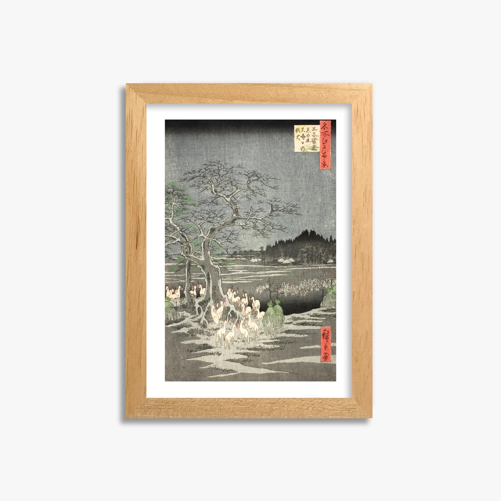 Utagawa Hiroshige: Fox Fires on New Year’s Eve at the Changing Tree in Oji 21x30 cm Art Reproduction With White Margin