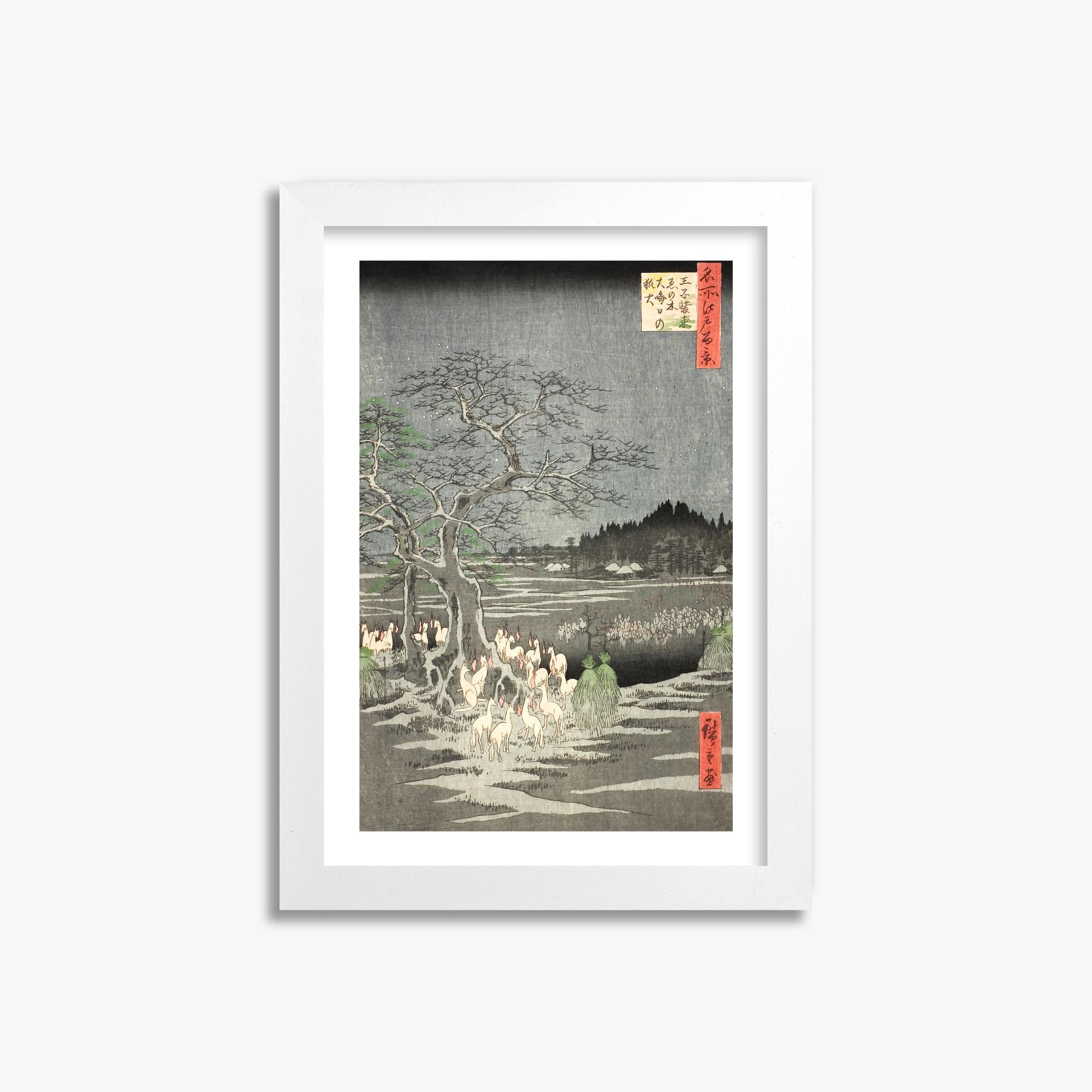 Utagawa Hiroshige: Fox Fires on New Year’s Eve at the Changing Tree in Oji 21x30 cm Art Reproduction With White Margin