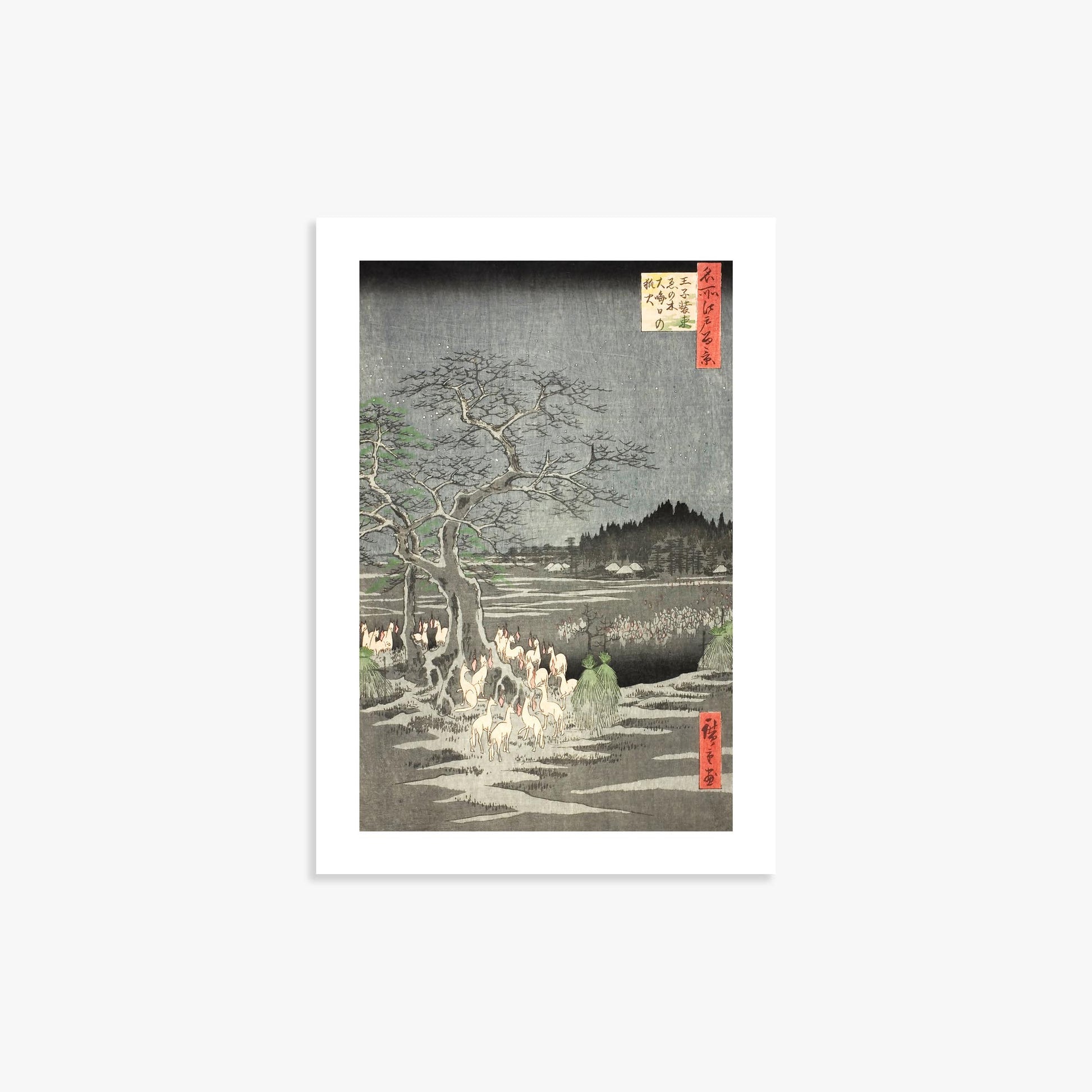 Utagawa Hiroshige: Fox Fires on New Year’s Eve at the Changing Tree in Oji 21x30 cm Art Reproduction With White Margin