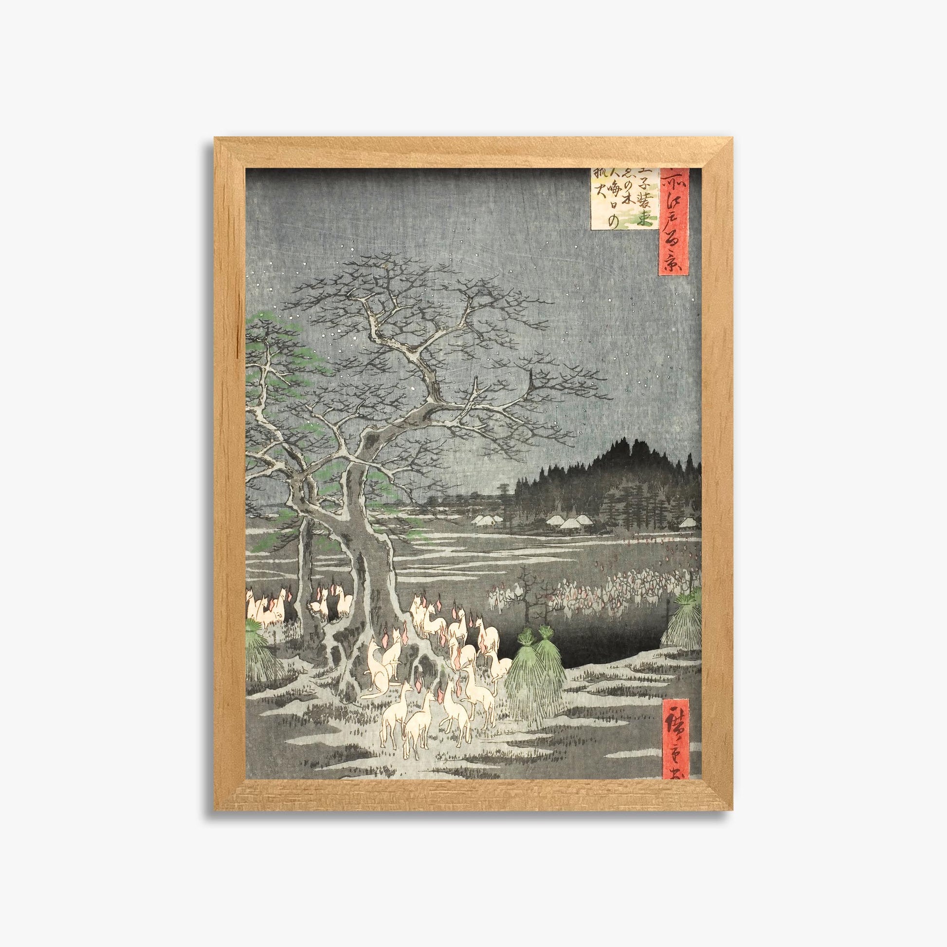 Utagawa Hiroshige: Fox Fires on New Year’s Eve at the Changing Tree in Oji 30x40 cm Art Reproduction With No Margin