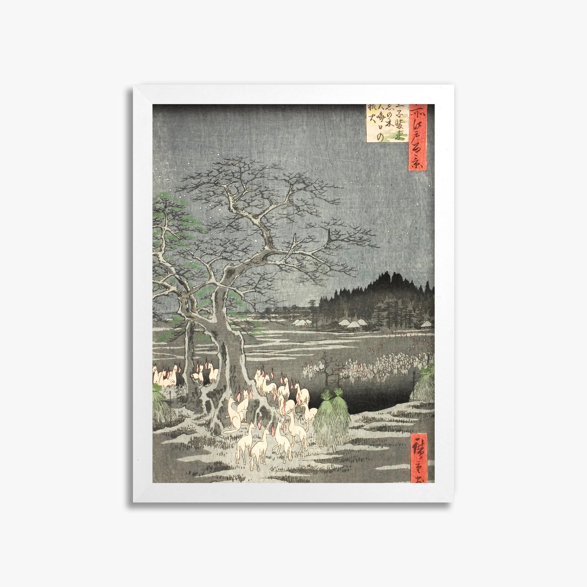 Utagawa Hiroshige: Fox Fires on New Year’s Eve at the Changing Tree in Oji 30x40 cm Art Reproduction With No Margin