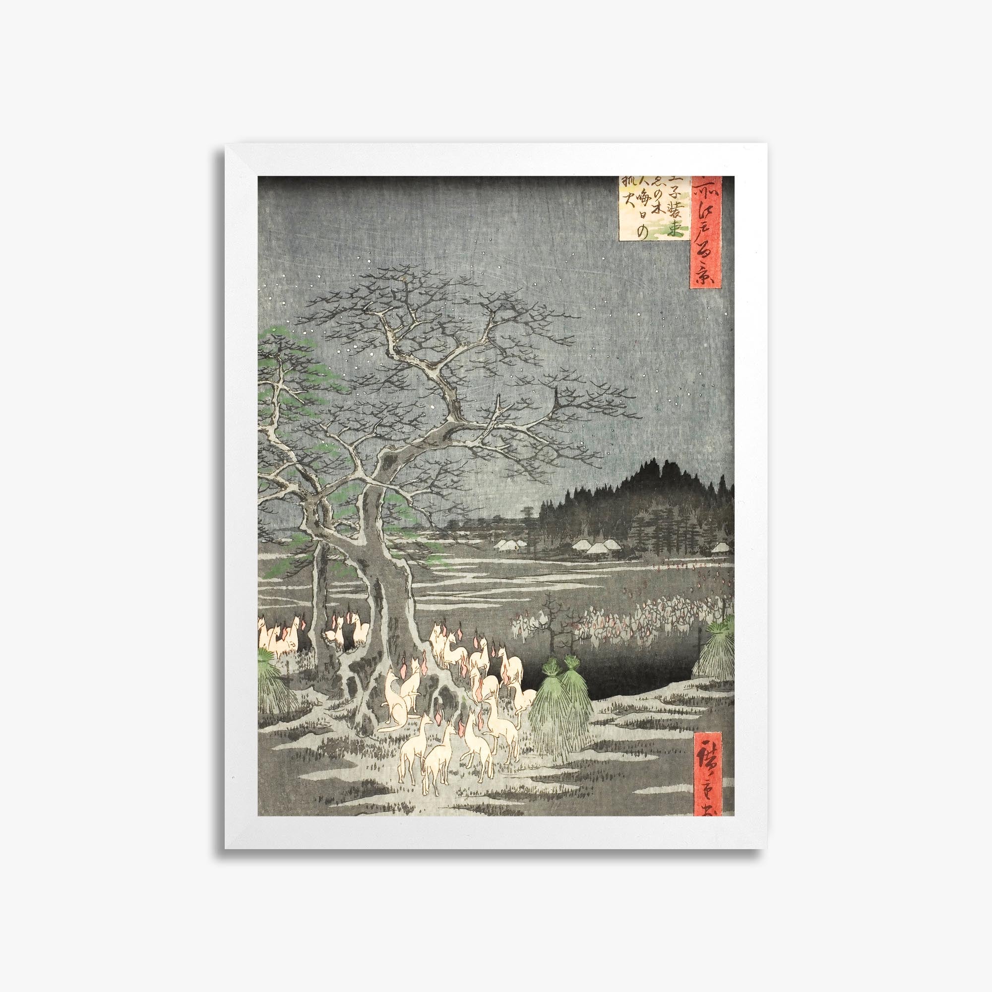 Utagawa Hiroshige: Fox Fires on New Year’s Eve at the Changing Tree in Oji 30x40 cm Art Reproduction With No Margin