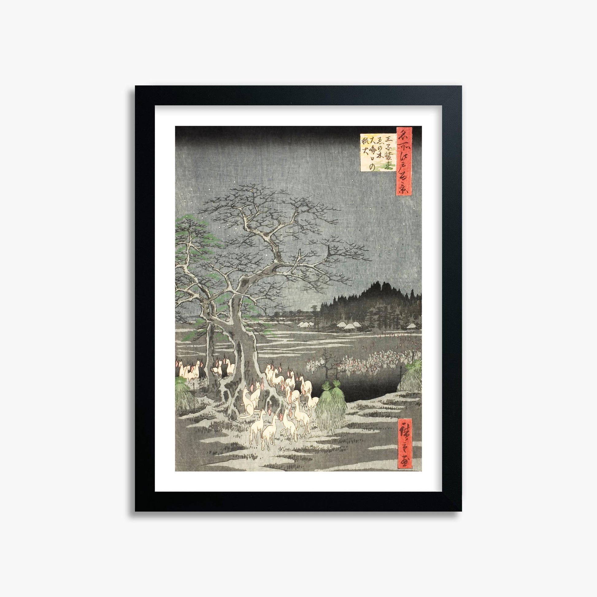 Utagawa Hiroshige: Fox Fires on New Year’s Eve at the Changing Tree in Oji 30x40 cm Art Reproduction With White Margin