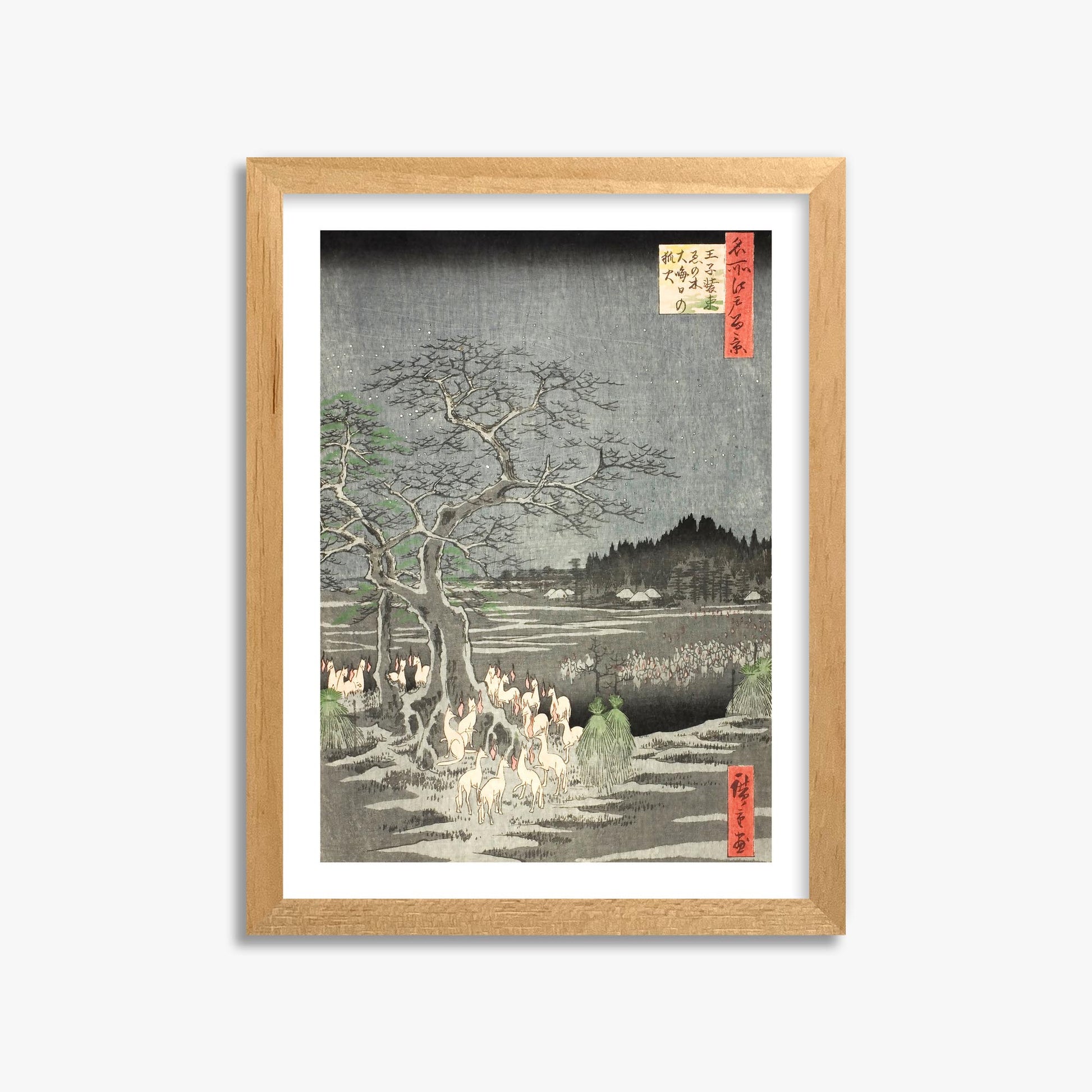 Utagawa Hiroshige: Fox Fires on New Year’s Eve at the Changing Tree in Oji 30x40 cm Art Reproduction With White Margin
