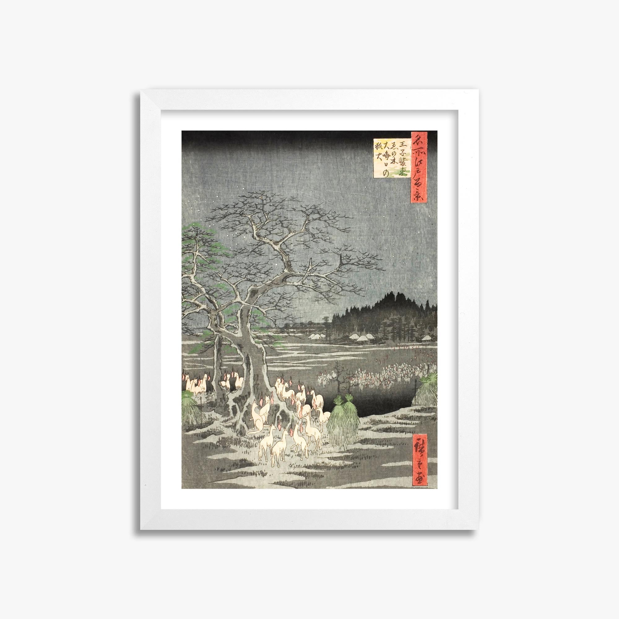 Utagawa Hiroshige: Fox Fires on New Year’s Eve at the Changing Tree in Oji 30x40 cm Art Reproduction With White Margin
