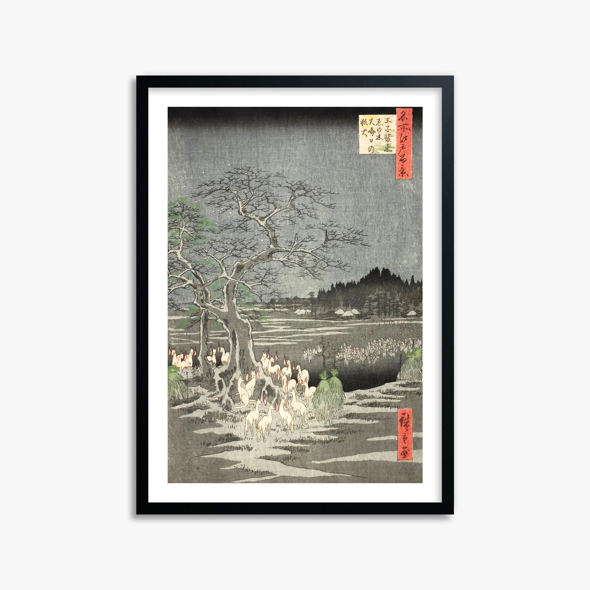 Utagawa Hiroshige: Fox Fires on New Year’s Eve at the Changing Tree in Oji 50x70 cm Art Reproduction With White Margin