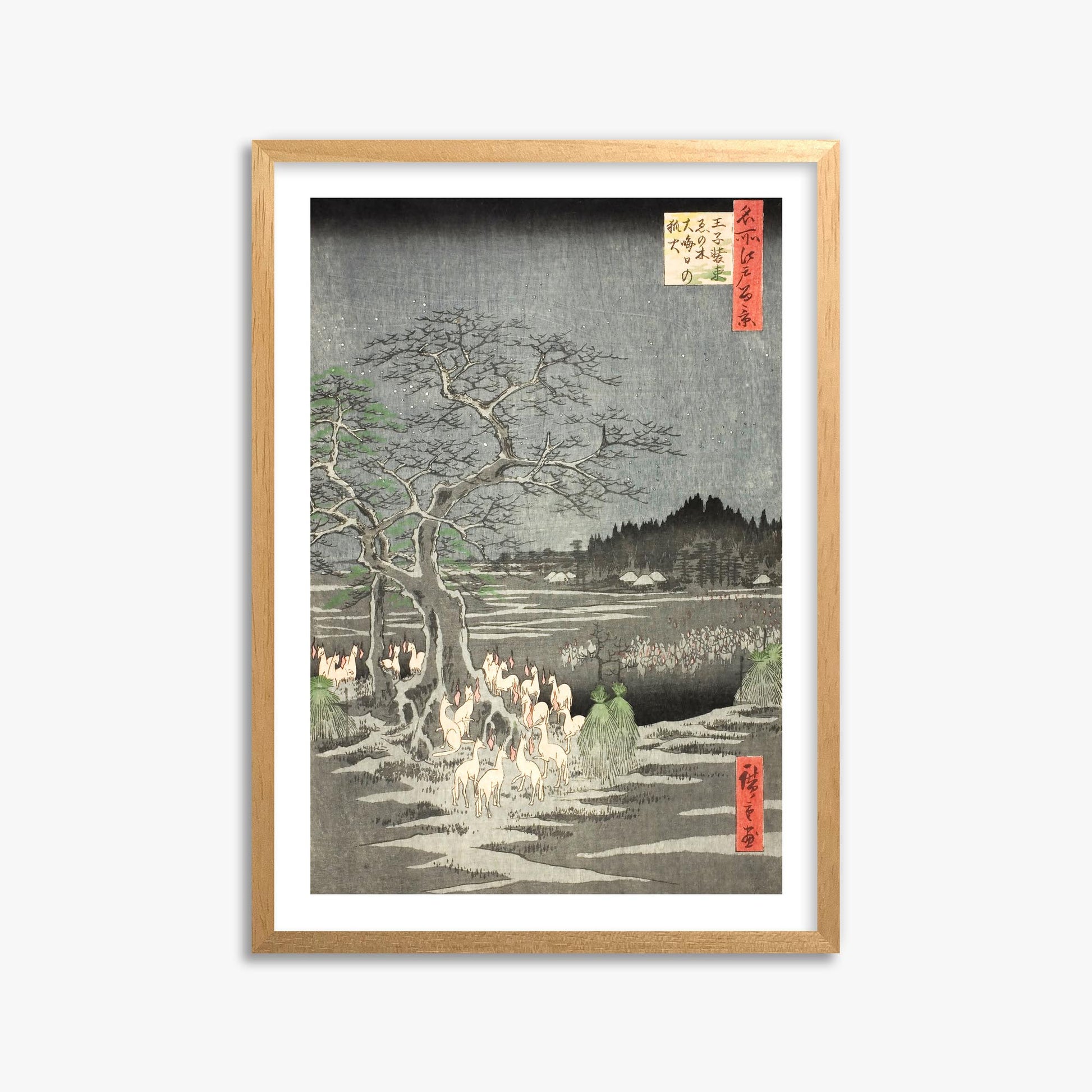 Utagawa Hiroshige: Fox Fires on New Year’s Eve at the Changing Tree in Oji 50x70 cm Art Reproduction With White Margin
