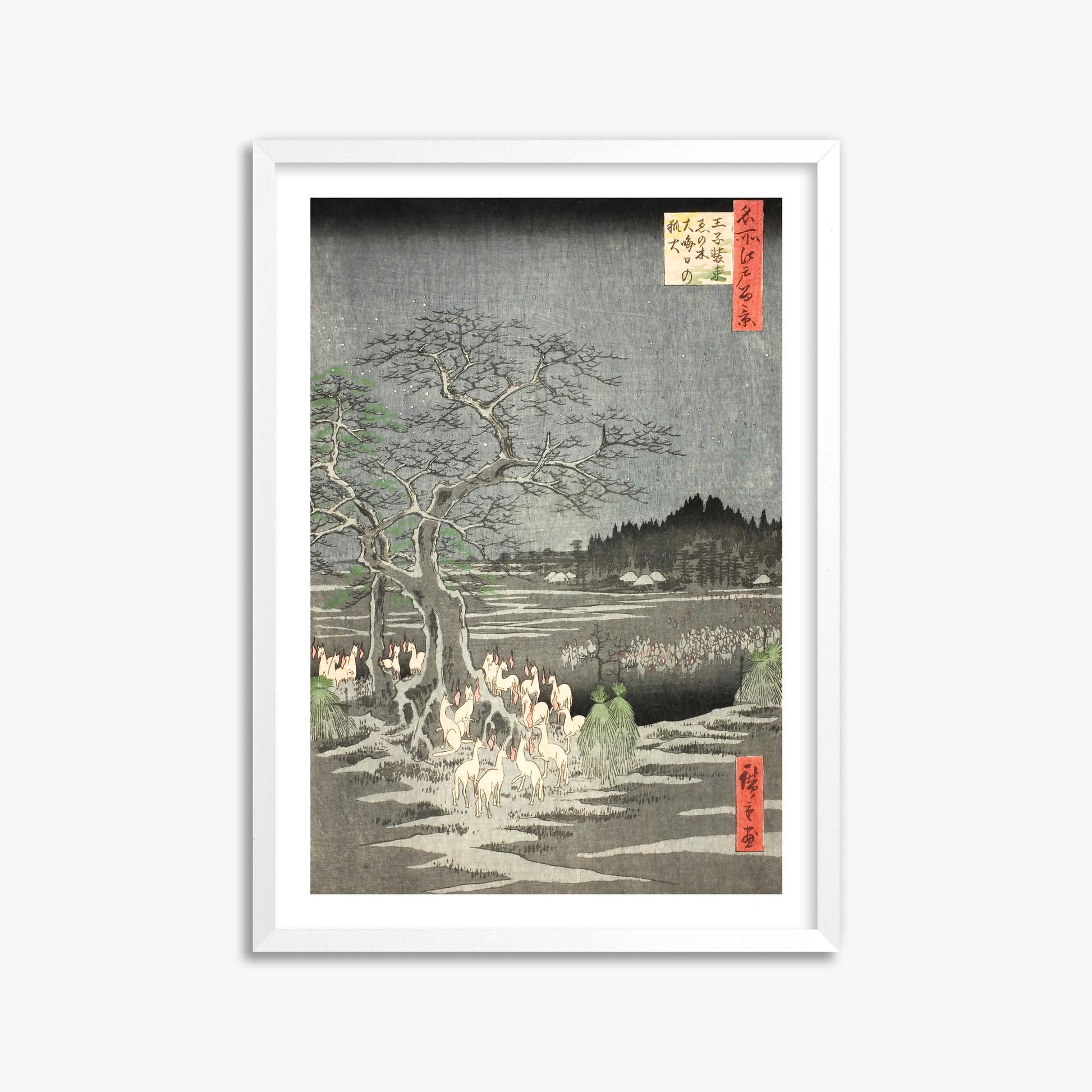 Utagawa Hiroshige: Fox Fires on New Year’s Eve at the Changing Tree in Oji 50x70 cm Art Reproduction With White Margin