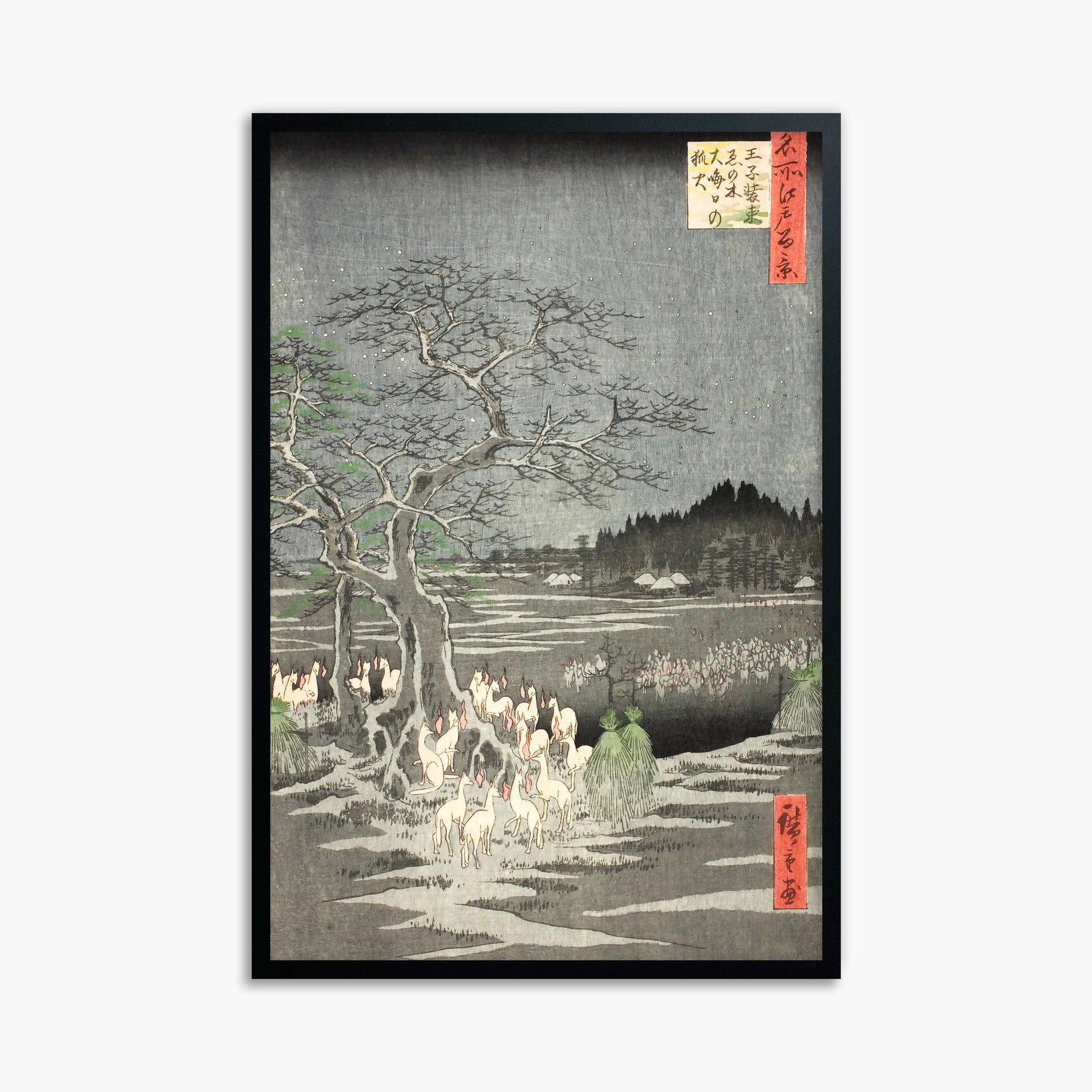 Utagawa Hiroshige: Fox Fires on New Year’s Eve at the Changing Tree in Oji 61x91 cm Art Reproduction With No Margin