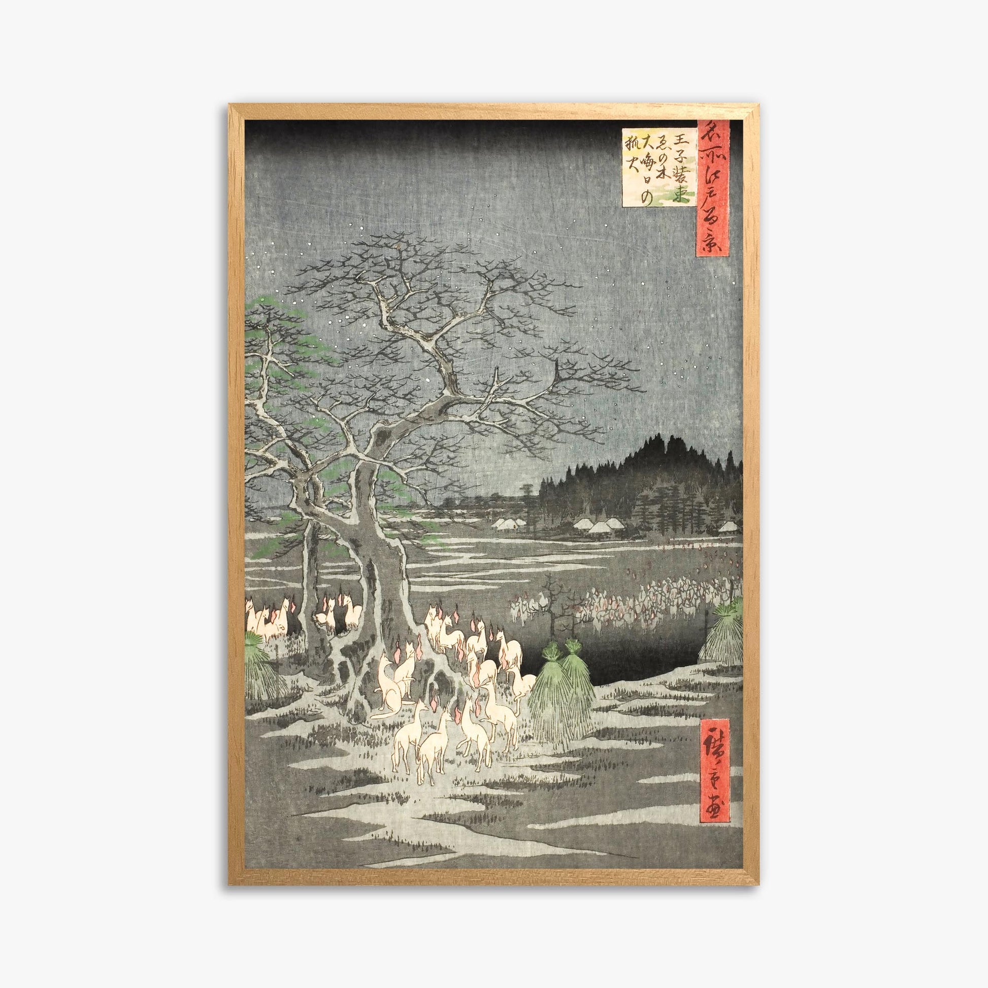Utagawa Hiroshige: Fox Fires on New Year’s Eve at the Changing Tree in Oji 61x91 cm Art Reproduction With No Margin