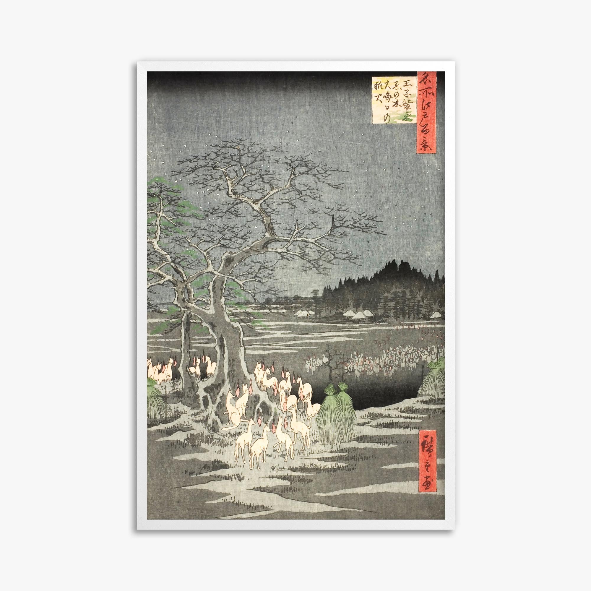 Utagawa Hiroshige: Fox Fires on New Year’s Eve at the Changing Tree in Oji 61x91 cm Art Reproduction With No Margin