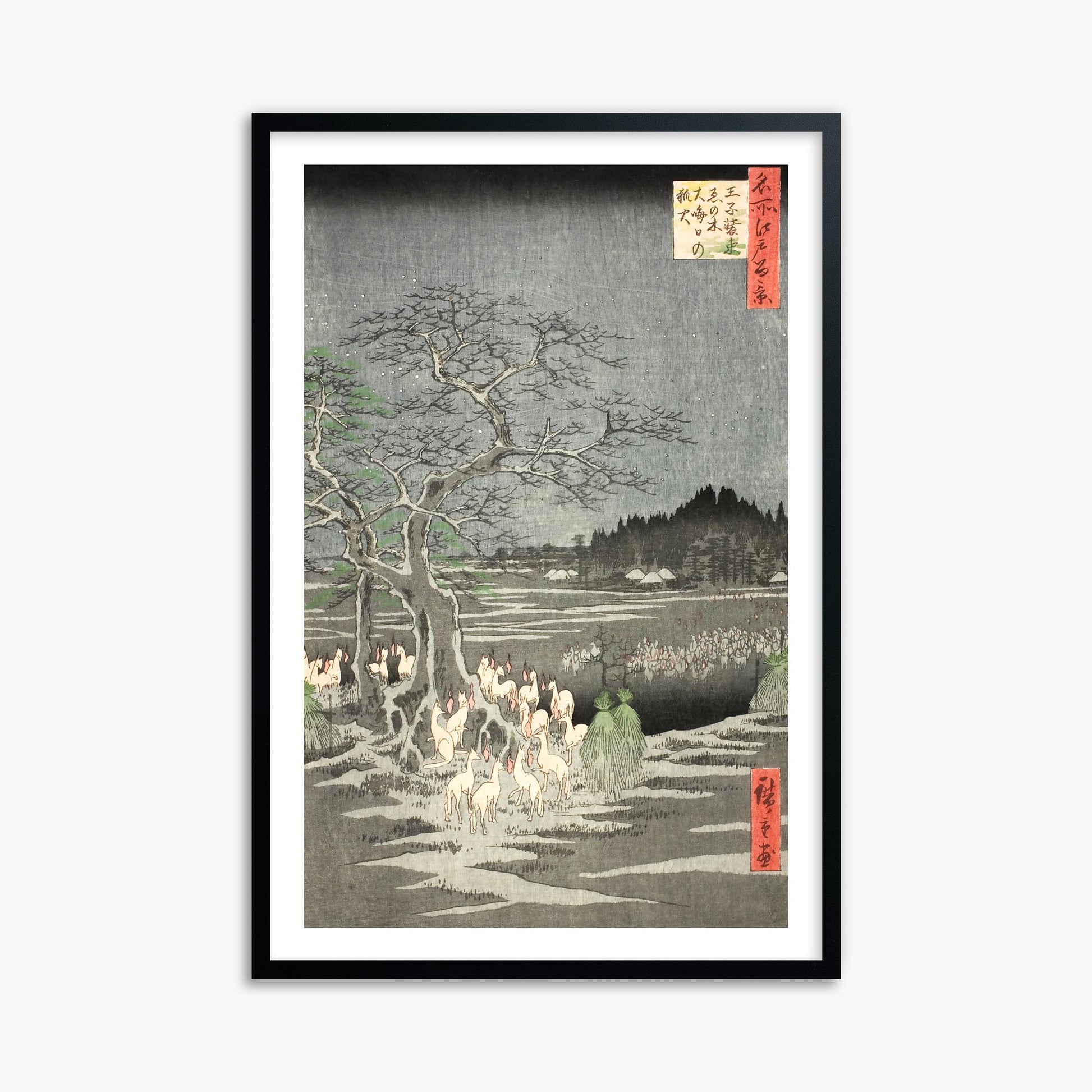Utagawa Hiroshige: Fox Fires on New Year’s Eve at the Changing Tree in Oji 61x91 cm Art Reproduction With White Margin
