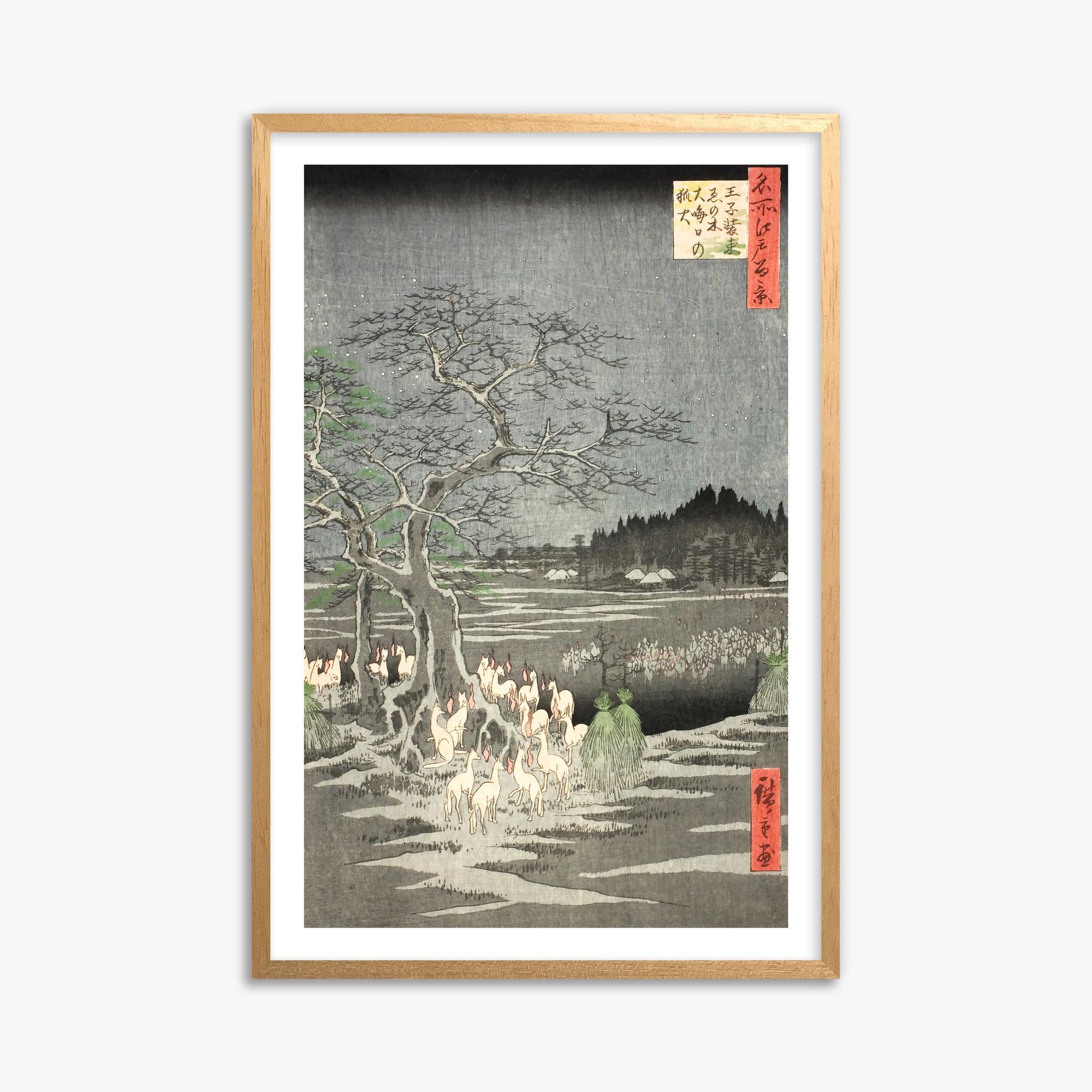 Utagawa Hiroshige: Fox Fires on New Year’s Eve at the Changing Tree in Oji 61x91 cm Art Reproduction With White Margin