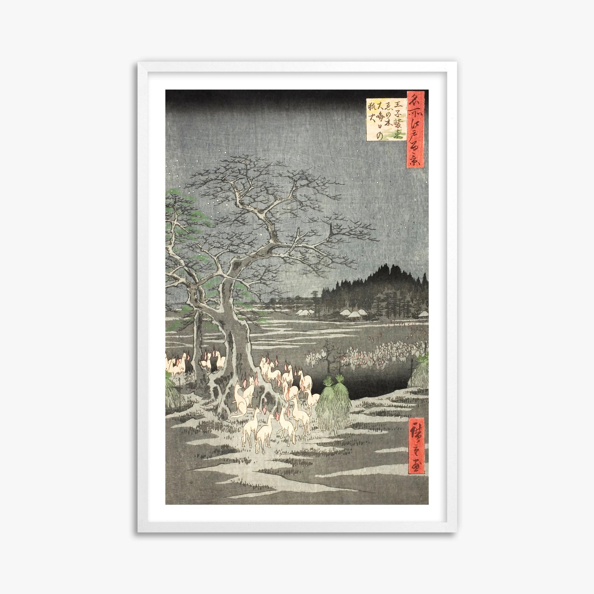 Utagawa Hiroshige: Fox Fires on New Year’s Eve at the Changing Tree in Oji 61x91 cm Art Reproduction With White Margin
