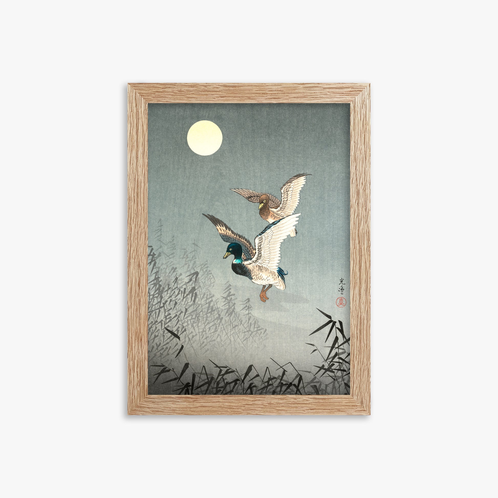 Tsuchiya Koitsu: Tokyo Views: Ducks, 21x30cm Framed Art Reproduction With Raw Oak Frame