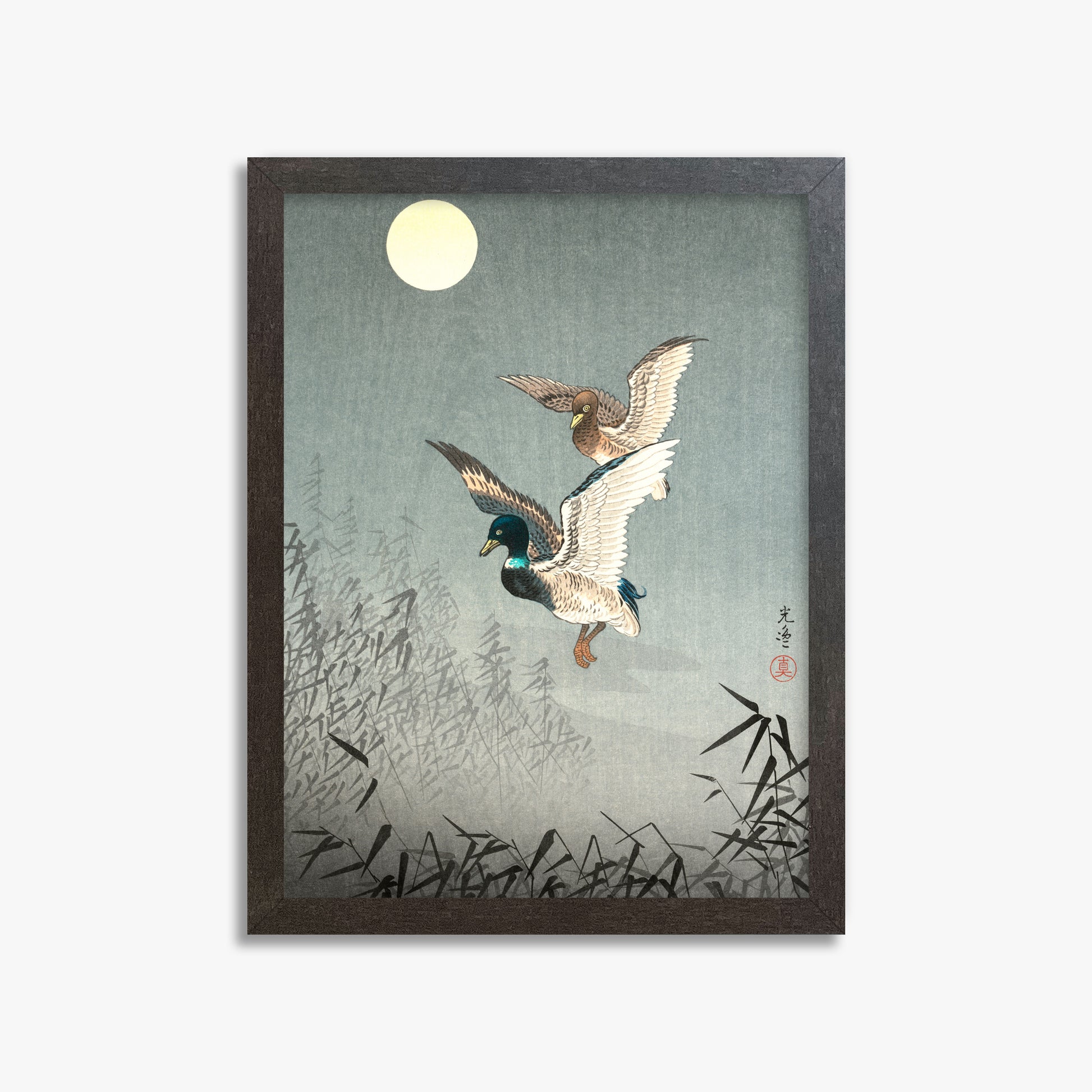 Tsuchiya Koitsu: Tokyo Views: Ducks, 30x40cm Framed Art Reproduction With Espresso Frame