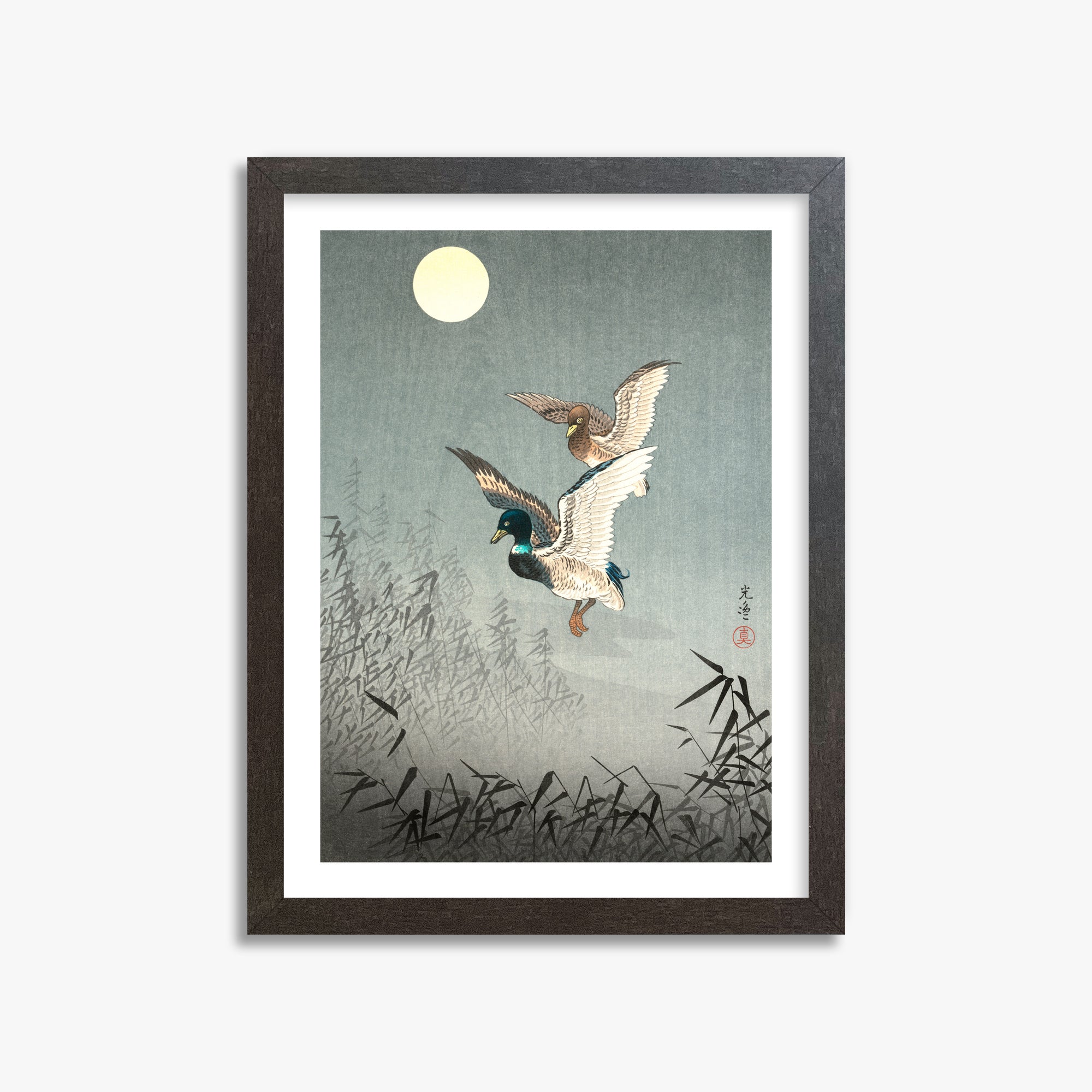 Tsuchiya Koitsu: Tokyo Views: Ducks, 30x40cm Framed Art Reproduction With Espresso Frame