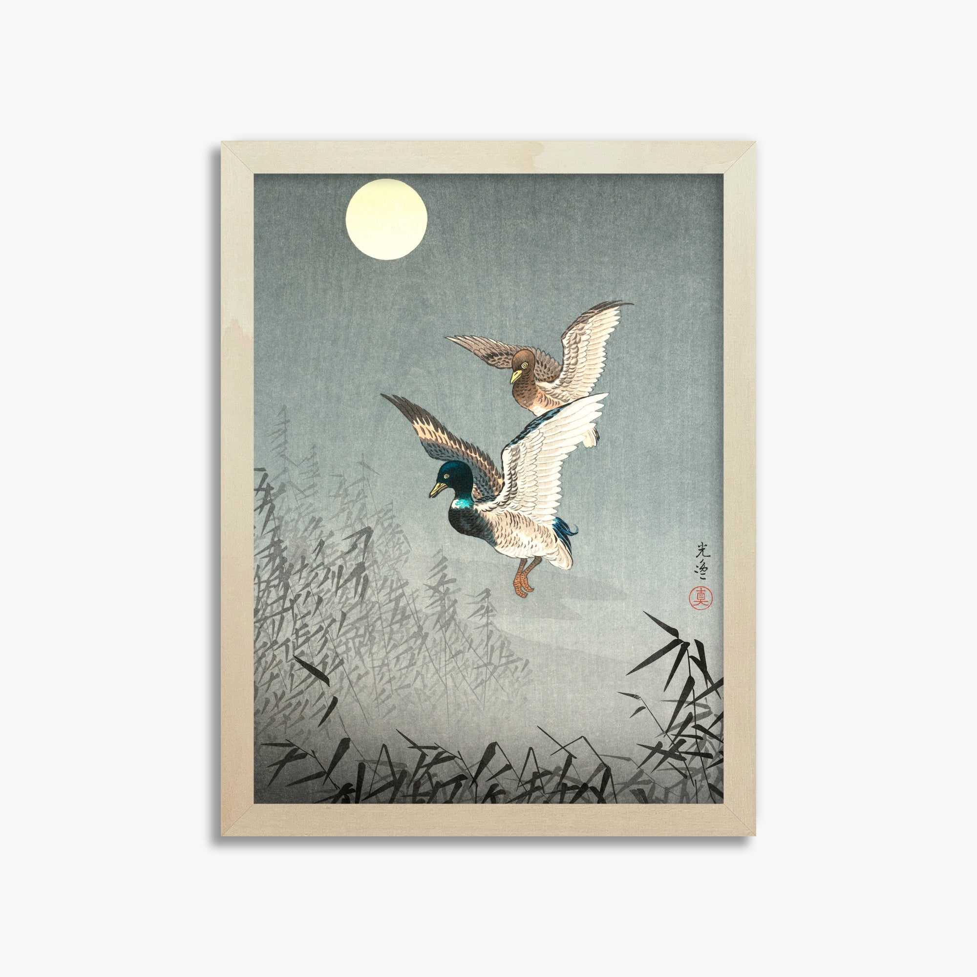 Tsuchiya Koitsu: Tokyo Views: Ducks, 30x40cm Framed Art Reproduction With Lime Wood Frame