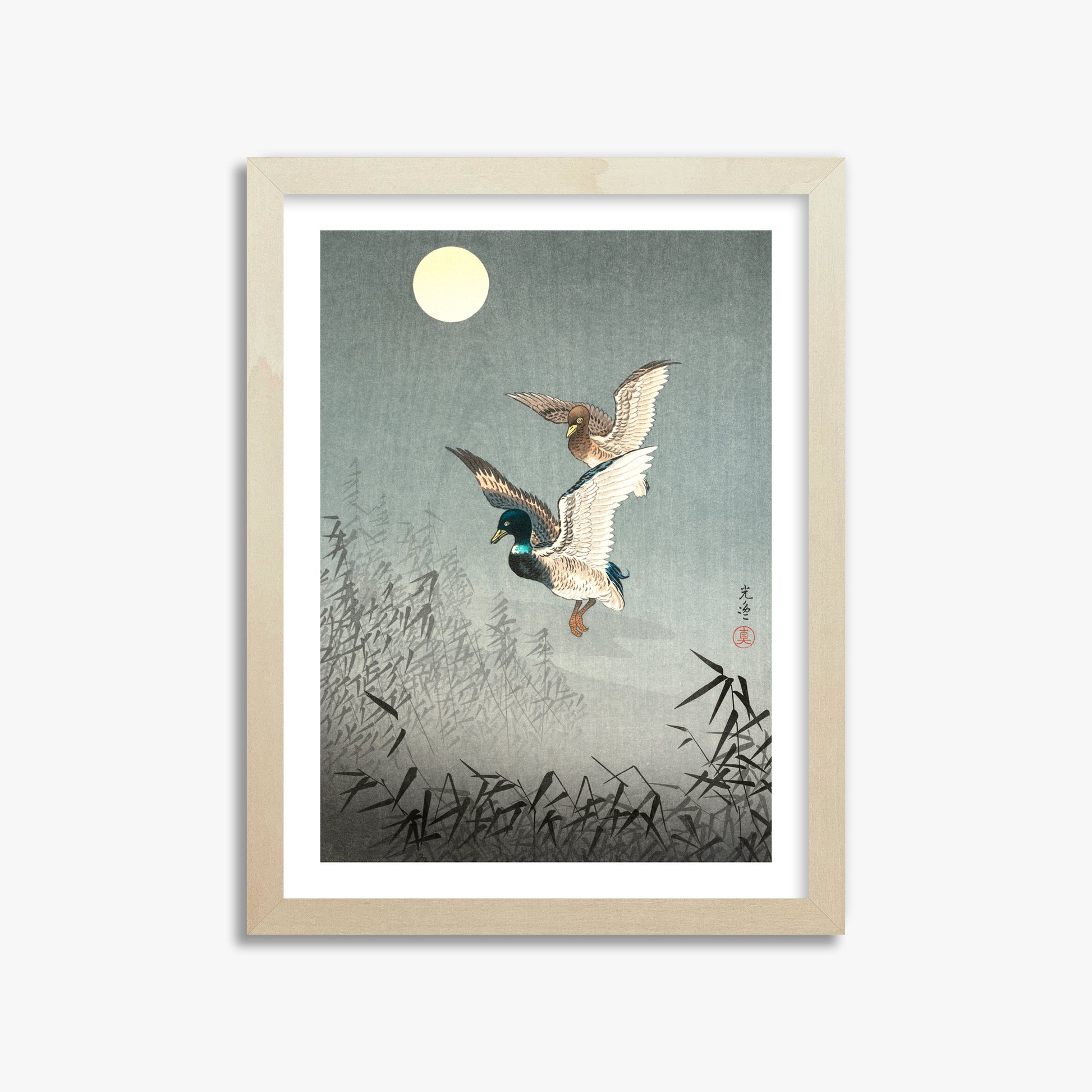 Tsuchiya Koitsu: Tokyo Views: Ducks, 30x40cm Framed Art Reproduction With Lime Wood Frame