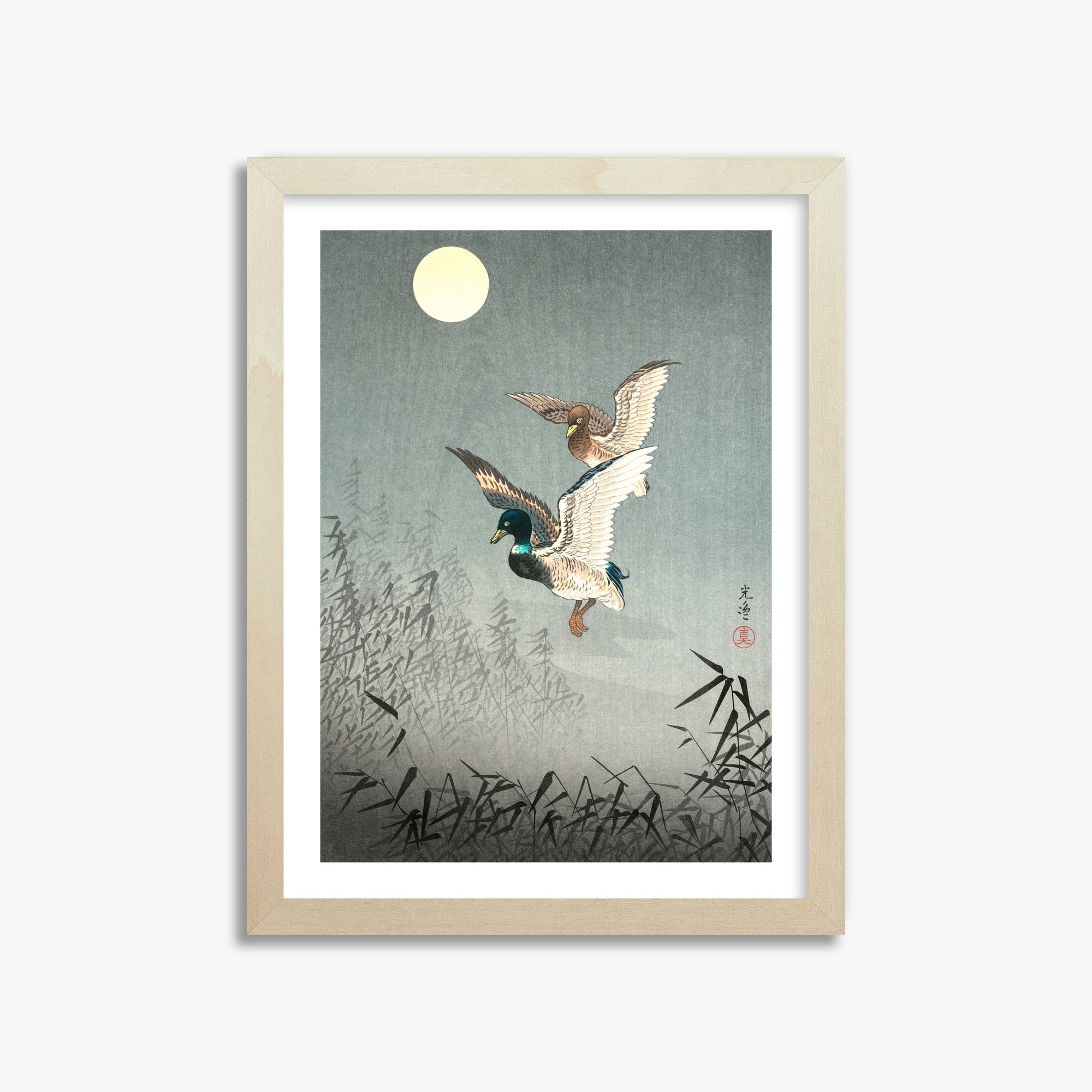 Tsuchiya Koitsu: Tokyo Views: Ducks, 30x40cm Framed Art Reproduction With Lime Wood Frame