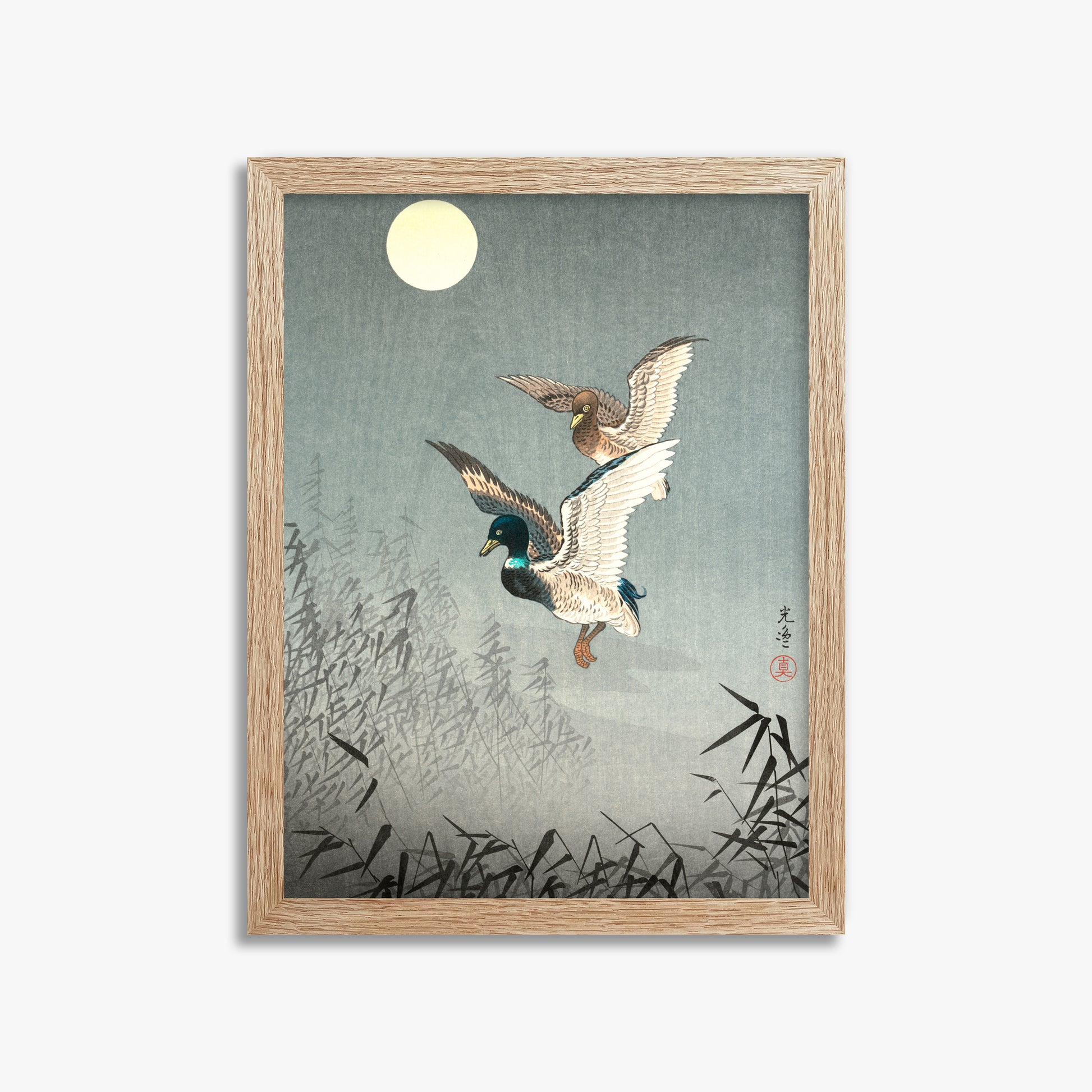 Tsuchiya Koitsu: Tokyo Views: Ducks, 30x40cm Framed Art Reproduction With Raw Oak Frame