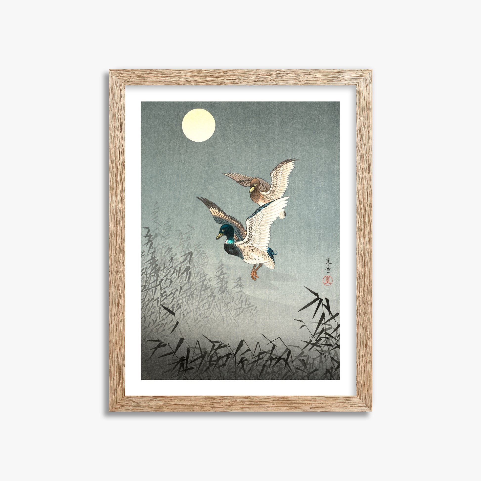 Tsuchiya Koitsu: Tokyo Views: Ducks, 30x40cm Framed Art Reproduction With Raw Oak Frame