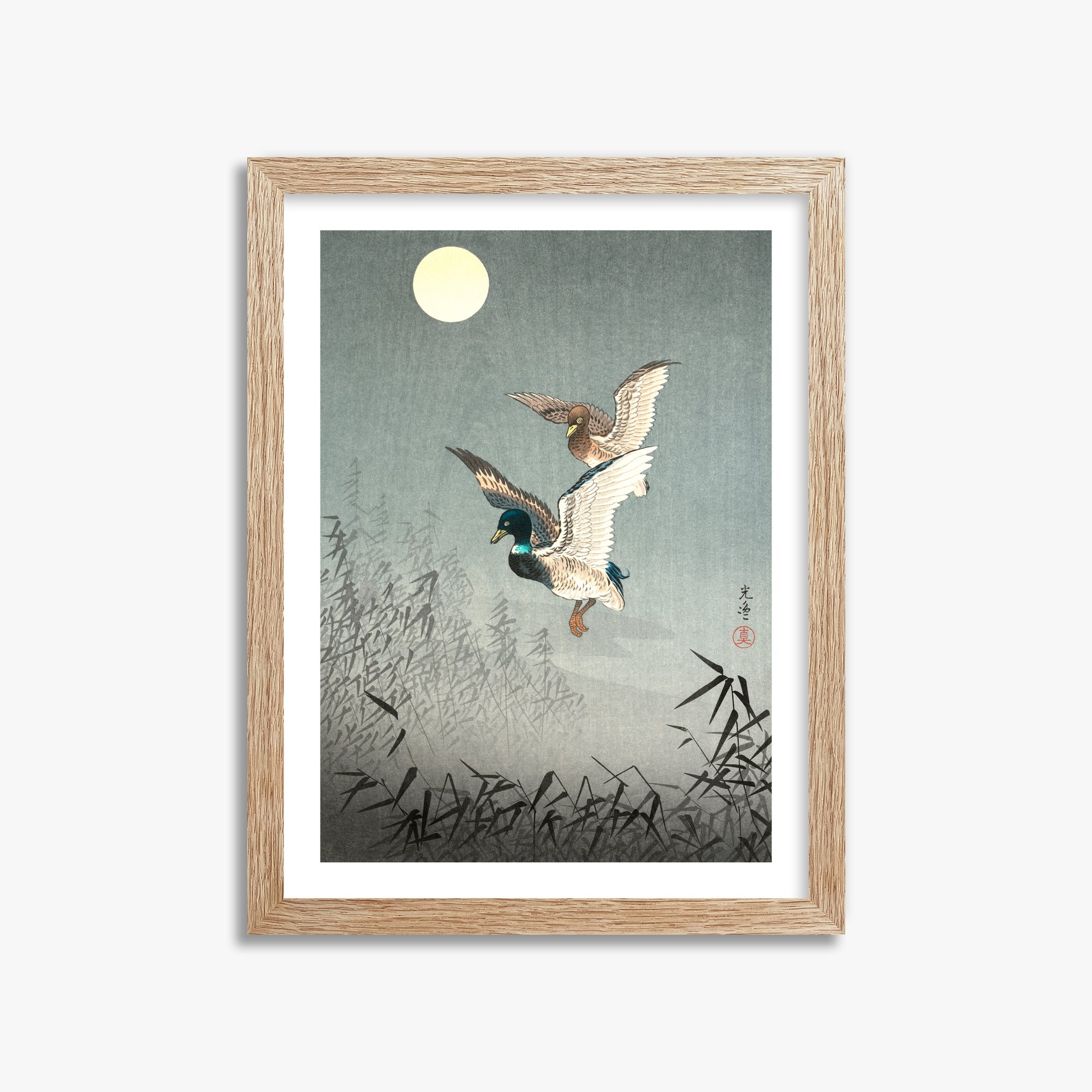 Tsuchiya Koitsu: Tokyo Views: Ducks, 30x40cm Framed Art Reproduction With Raw Oak Frame