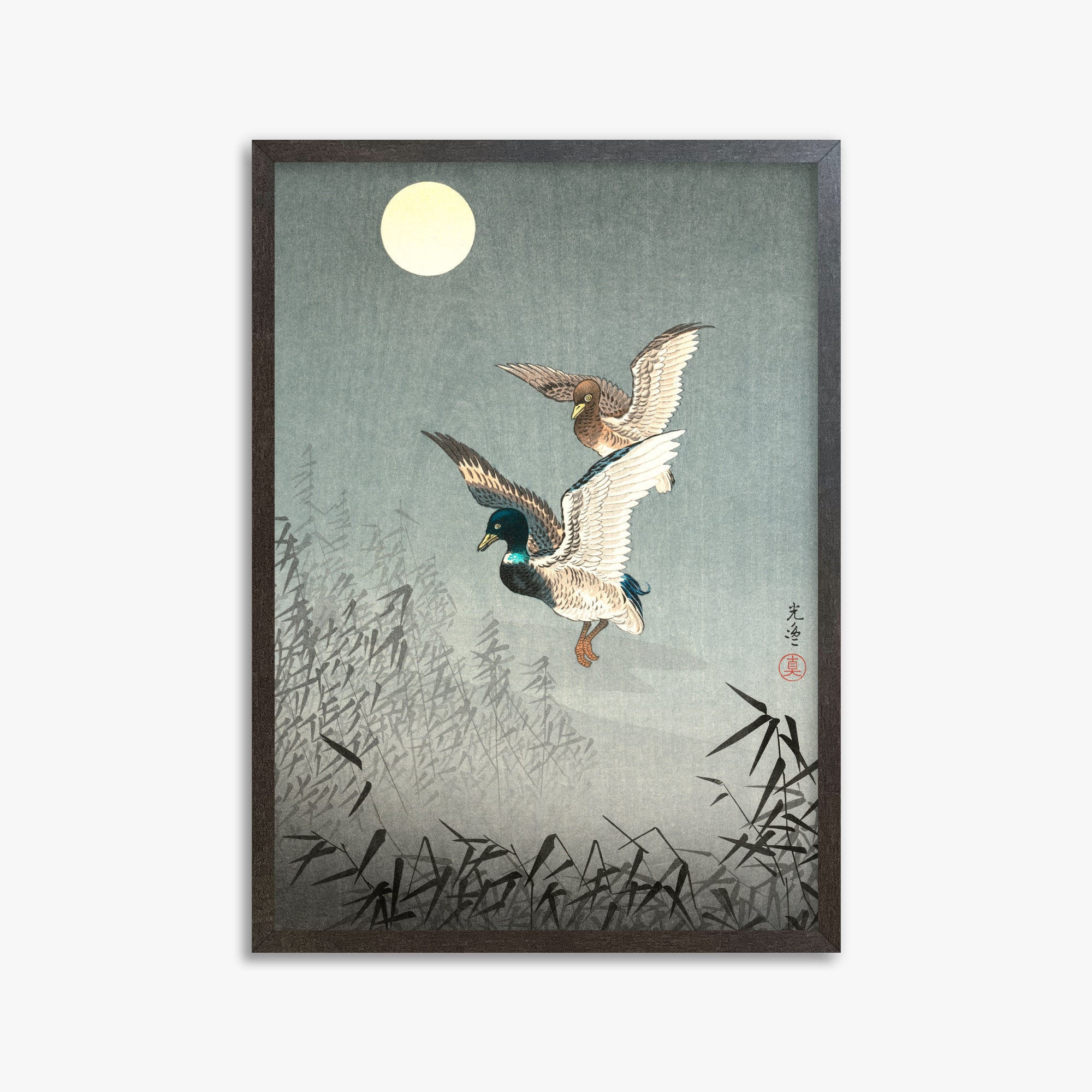Tsuchiya Koitsu: Tokyo Views: Ducks, 50x70cm Framed Art Reproduction With Espresso Frame