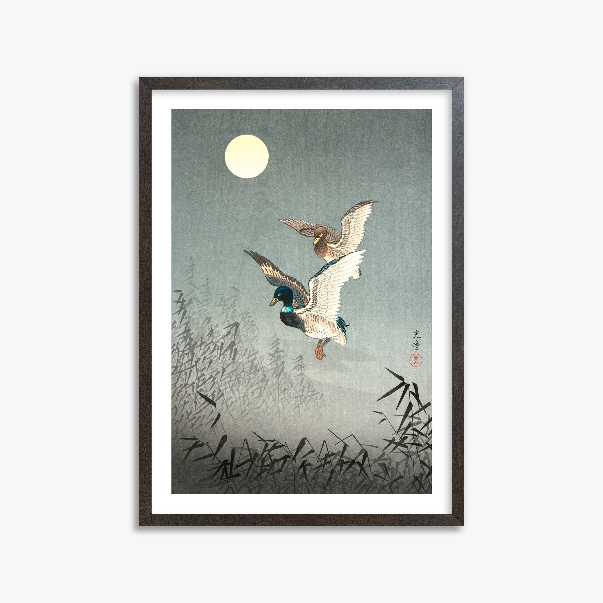Tsuchiya Koitsu: Tokyo Views: Ducks, 50x70cm Framed Art Reproduction With Espresso Frame