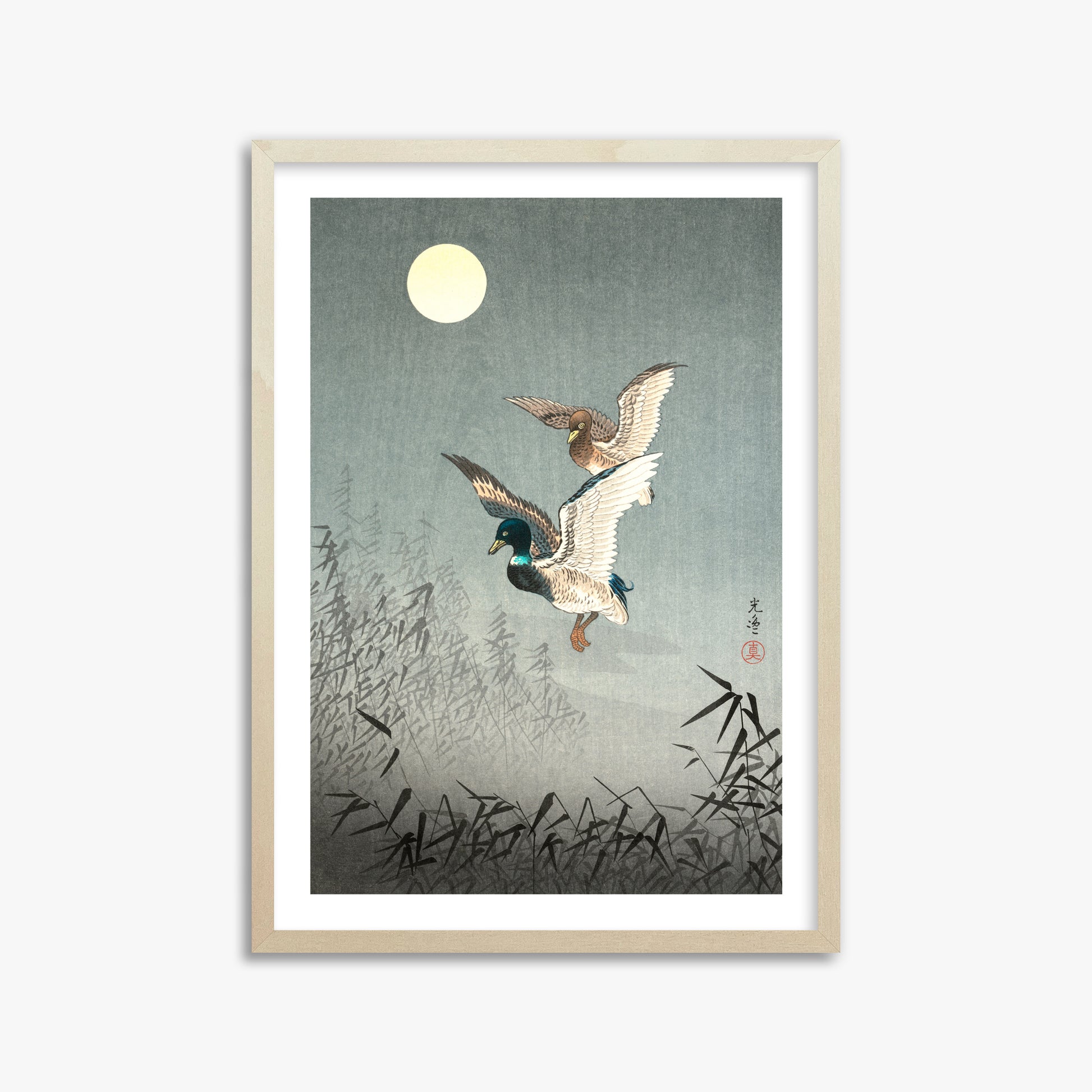 Tsuchiya Koitsu: Tokyo Views: Ducks, 50x70cm Framed Art Reproduction With Lime Wood Frame