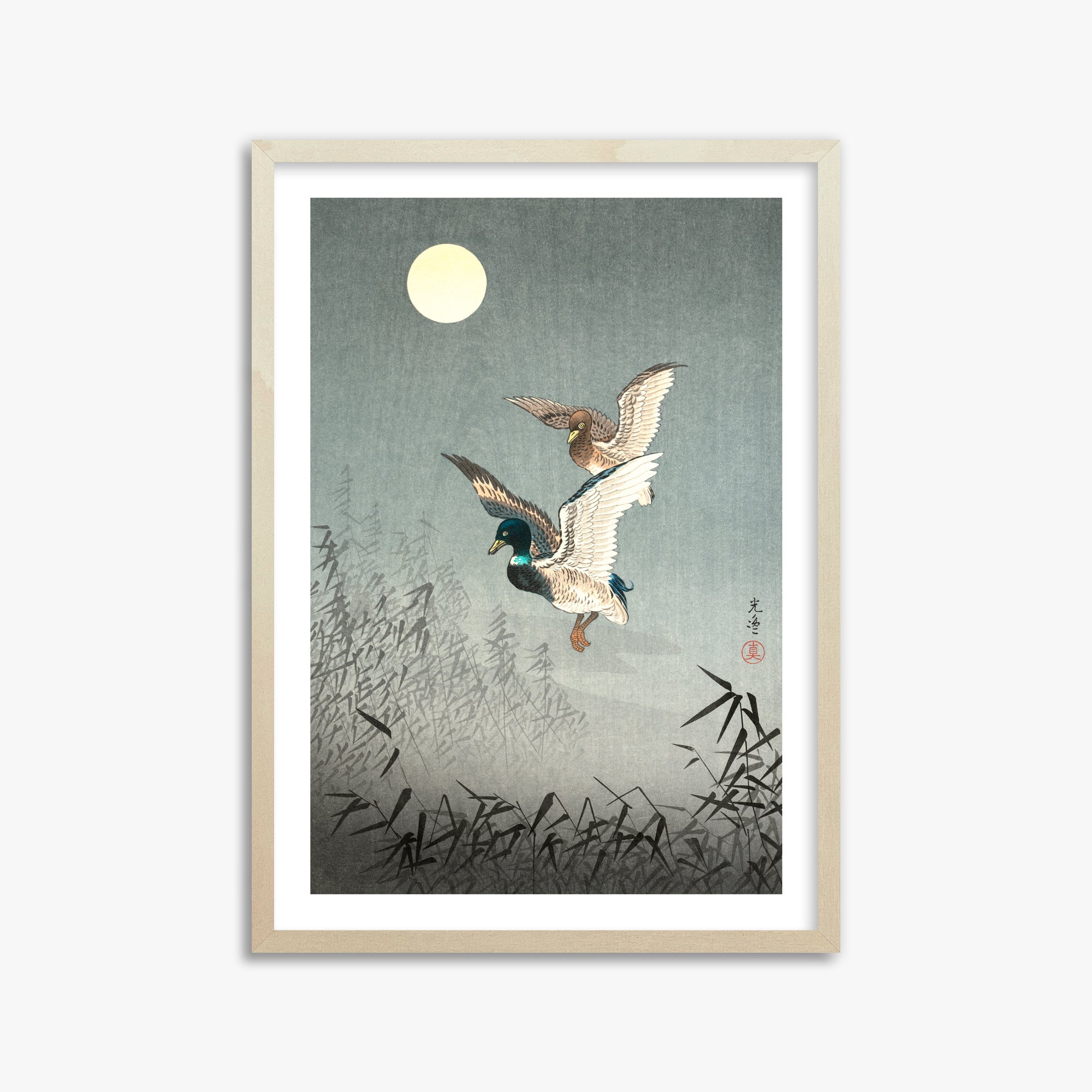 Tsuchiya Koitsu: Tokyo Views: Ducks, 50x70cm Framed Art Reproduction With Lime Wood Frame