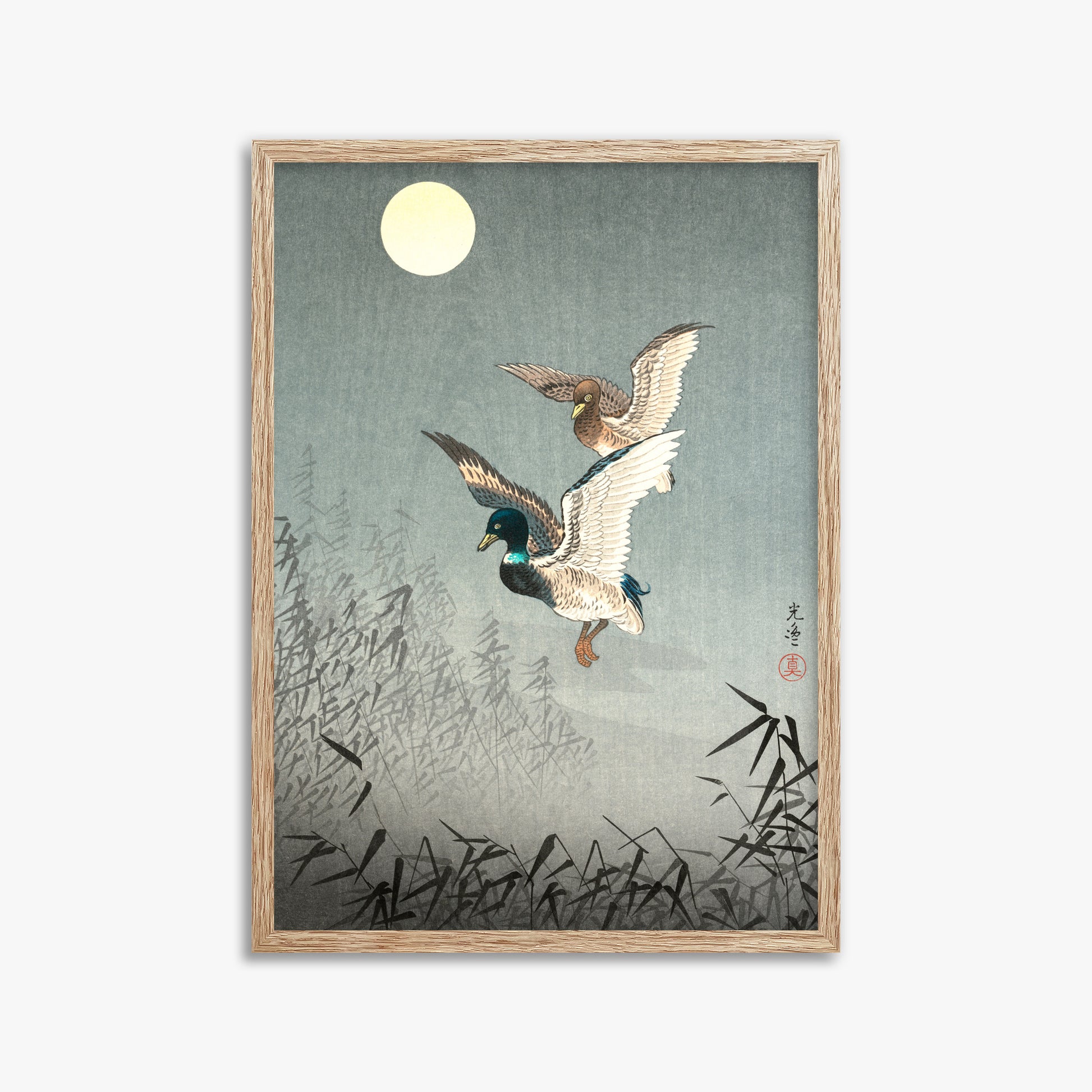 Tsuchiya Koitsu: Tokyo Views: Ducks, 50x70cm Framed Art Reproduction With Raw Oak Frame