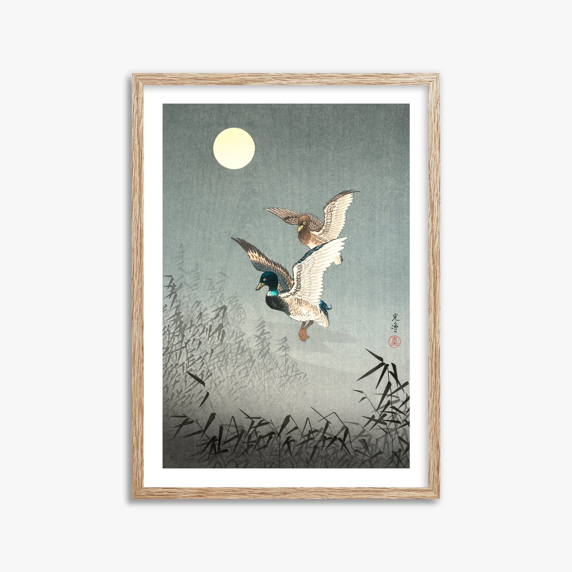 Tsuchiya Koitsu: Tokyo Views: Ducks, 50x70cm Framed Art Reproduction With Raw Oak Frame