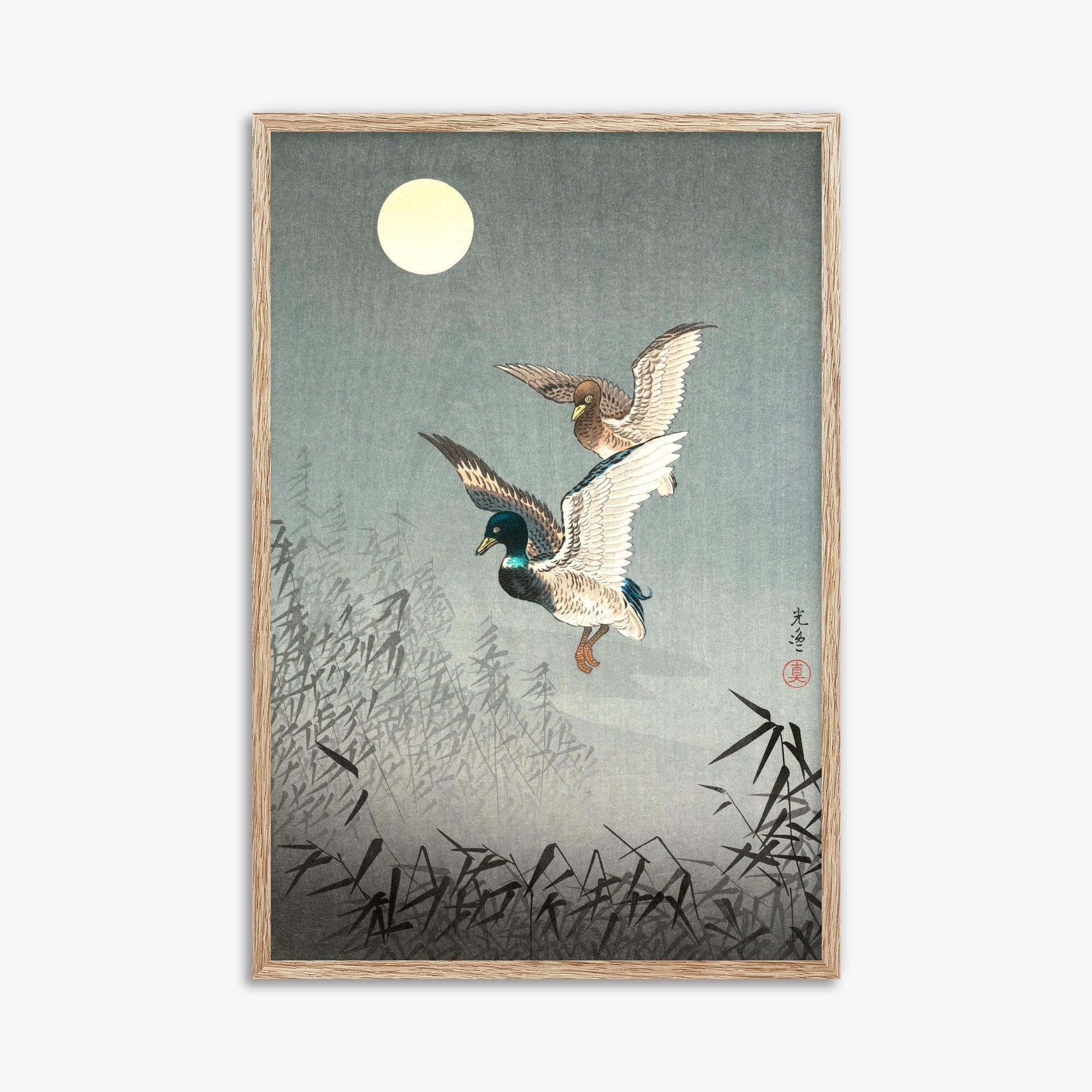 Tsuchiya Koitsu: Tokyo Views: Ducks, 61x91cm Framed Art Reproduction With Raw Oak Frame