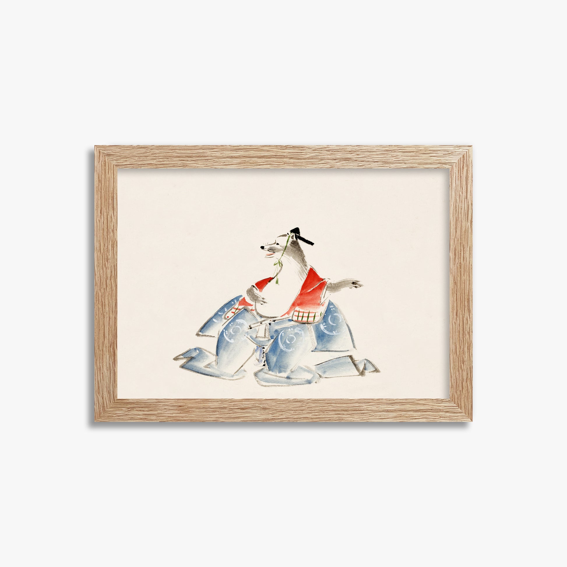 Utagawa Hiroshige: Tanuki (from the Album of Ichiryusai Hiroshige`s Sketches), 21x30cm Framed Art Reproduction With Raw Oak Frame