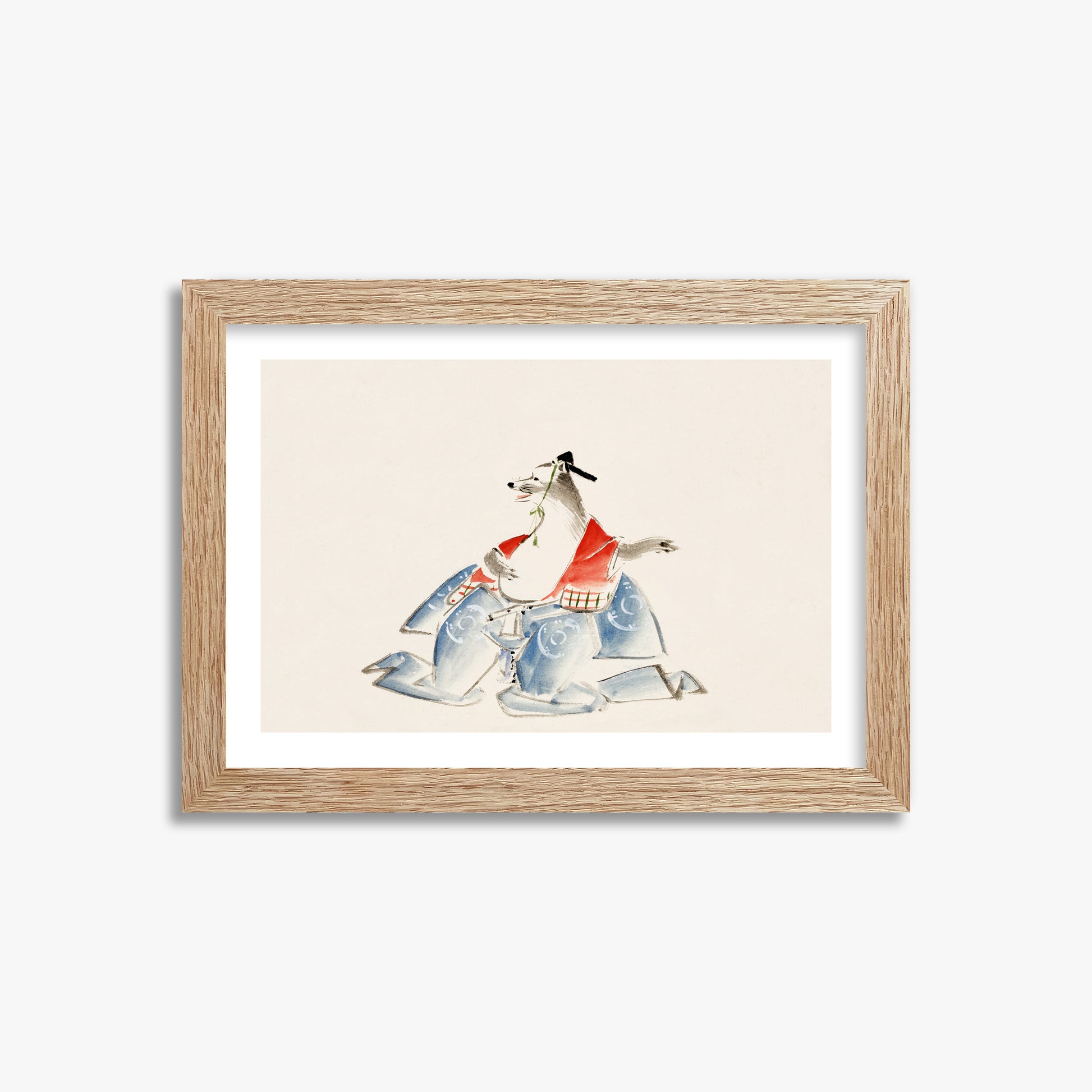 Utagawa Hiroshige: Tanuki (from the Album of Ichiryusai Hiroshige`s Sketches), 21x30cm Framed Art Reproduction With Raw Oak Frame