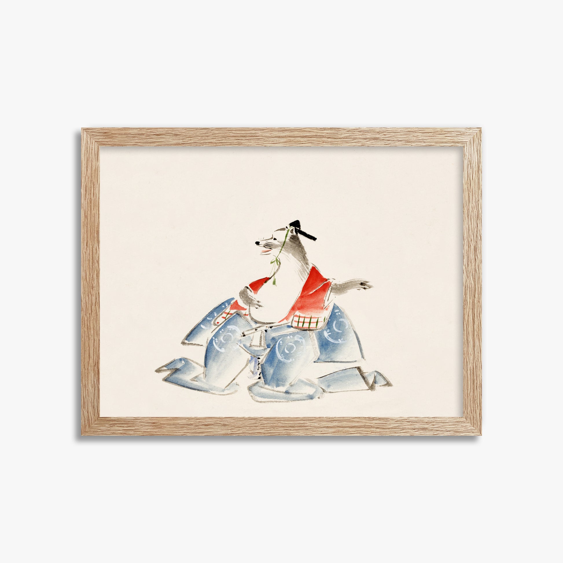 Utagawa Hiroshige: Tanuki (from the Album of Ichiryusai Hiroshige`s Sketches), 30x40cm Framed Art Reproduction With Raw Oak Frame